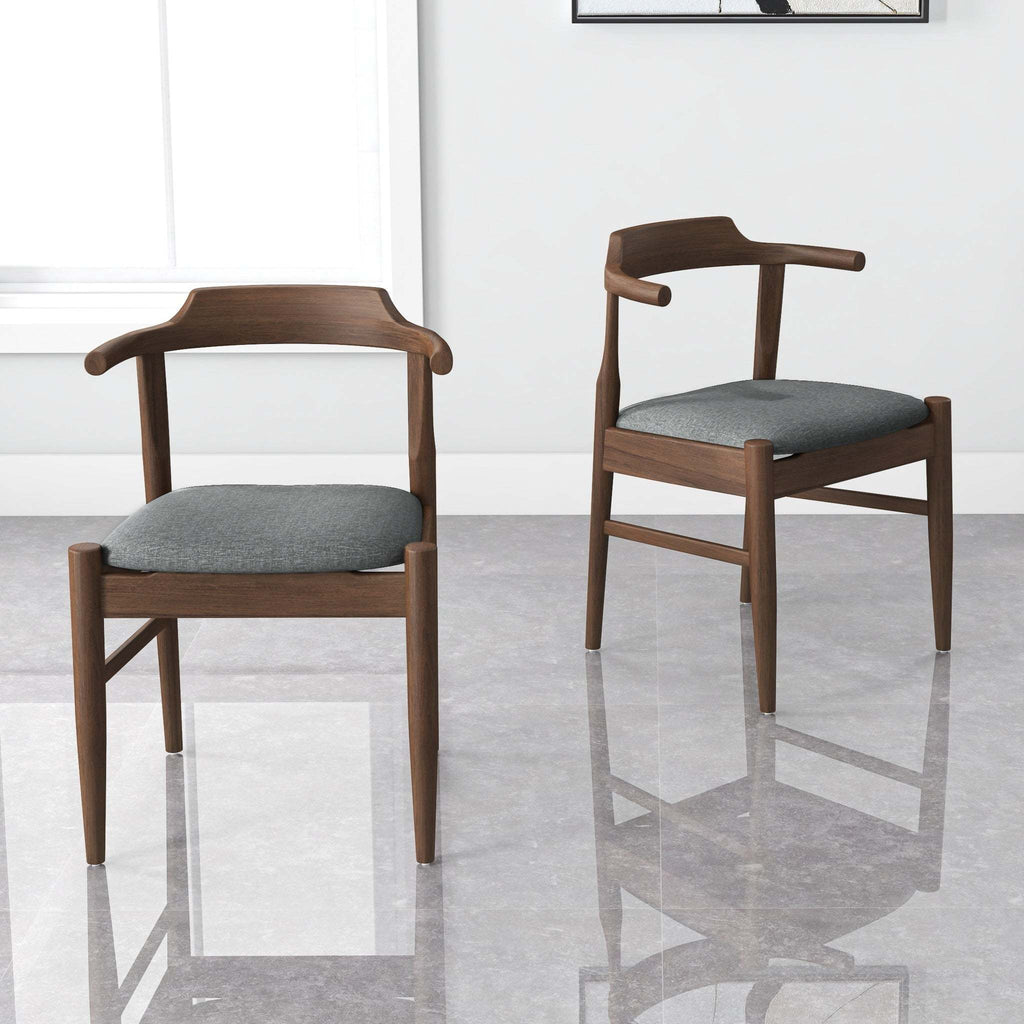 Daisy Mid-Century Modern Gray Fabric Dining Chair with Solid Wood Frame 18.50' L x 22.50' W x 28.00' H Farmhouse Kitchen Side Chairs with Foot Pegs (Set of 2)