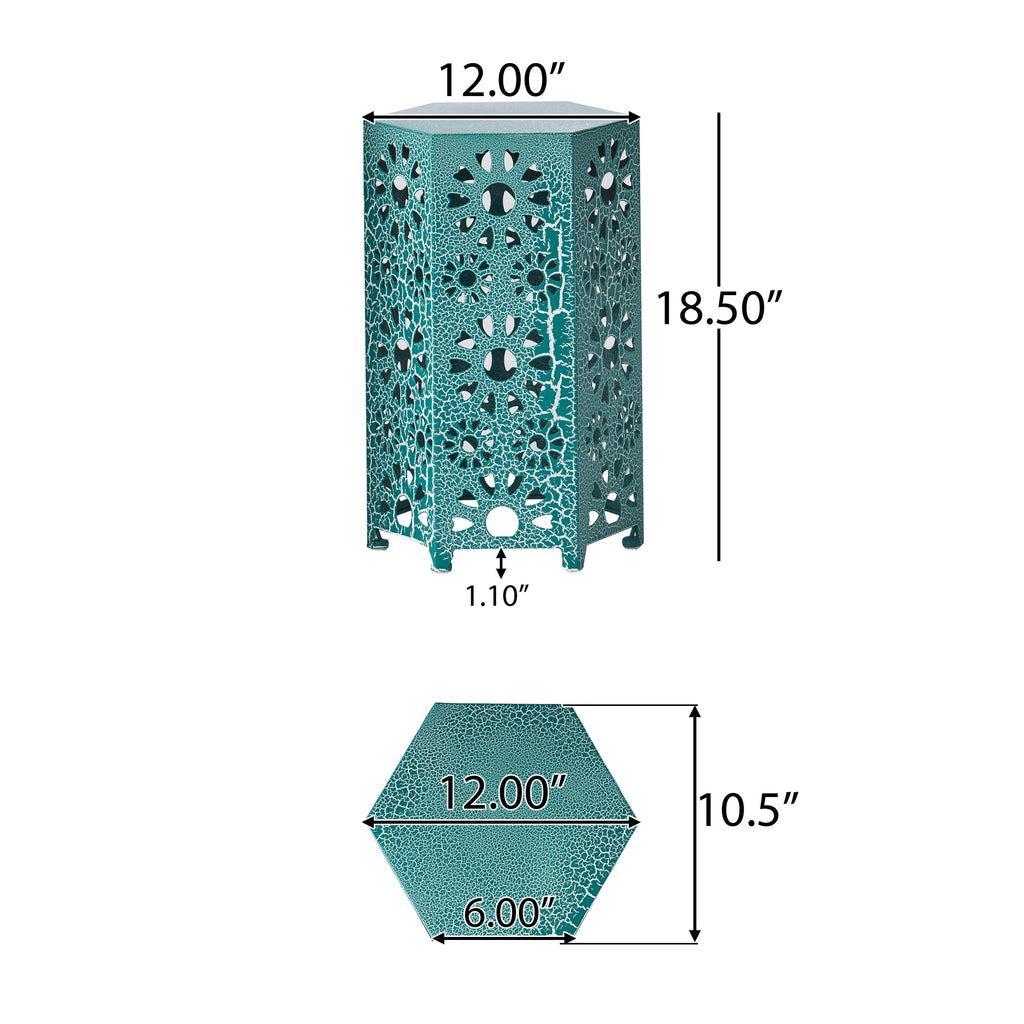 ELIANA Modern 12' Side Table with Iron Frame in Teal Finish
