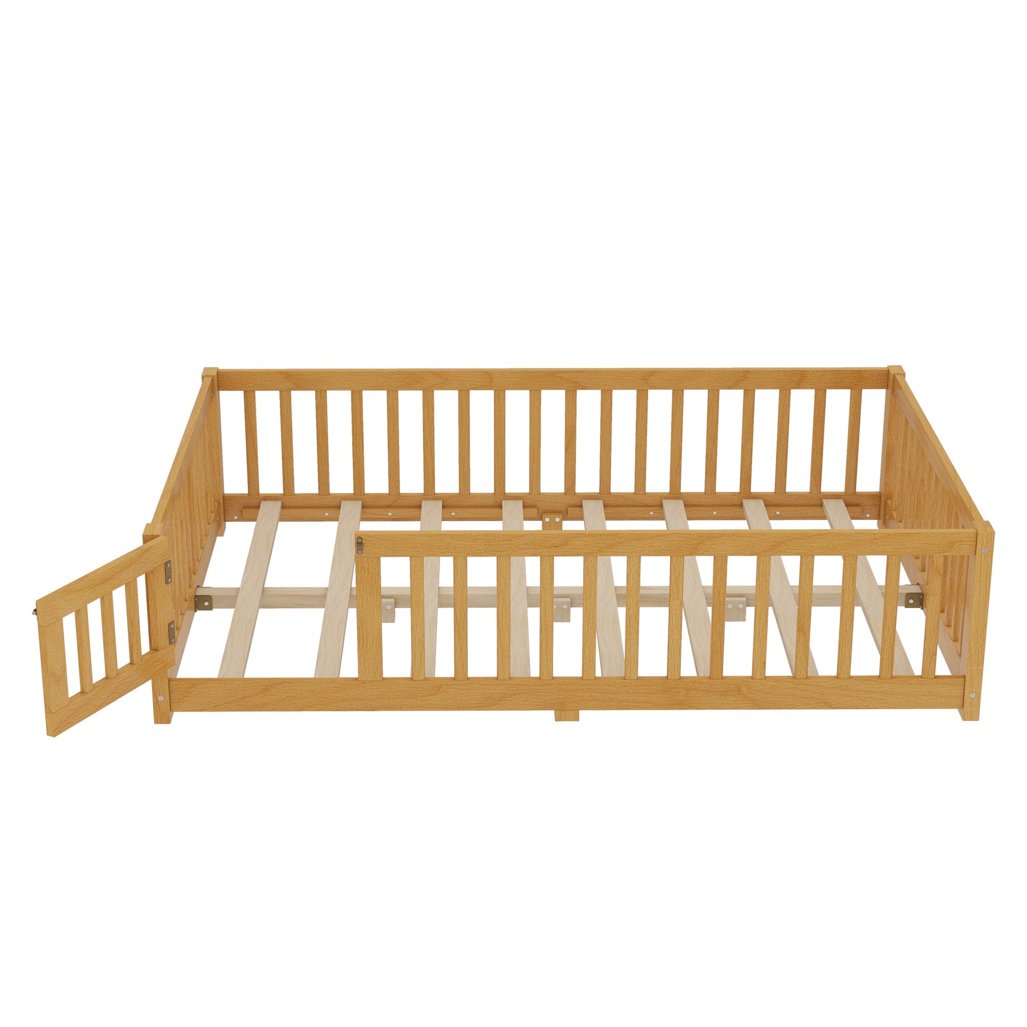 Full Size Bed Floor Bed with Safety Guardrails and Door for Kids, Natural(Old SKU:  W1580P154627)
