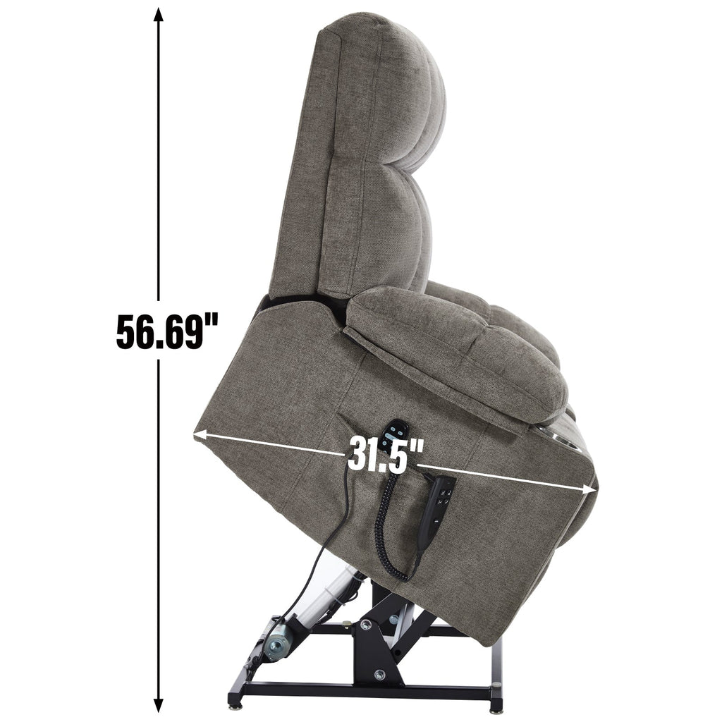 Brown Dual Motor Infinite Position Up to 350 LBS Chenille Power Lift Recliner Chair, Heavy Duty Motion Mechanism with 8-Point Vibration Massage and Lumbar Heating, Dual Cup Holders