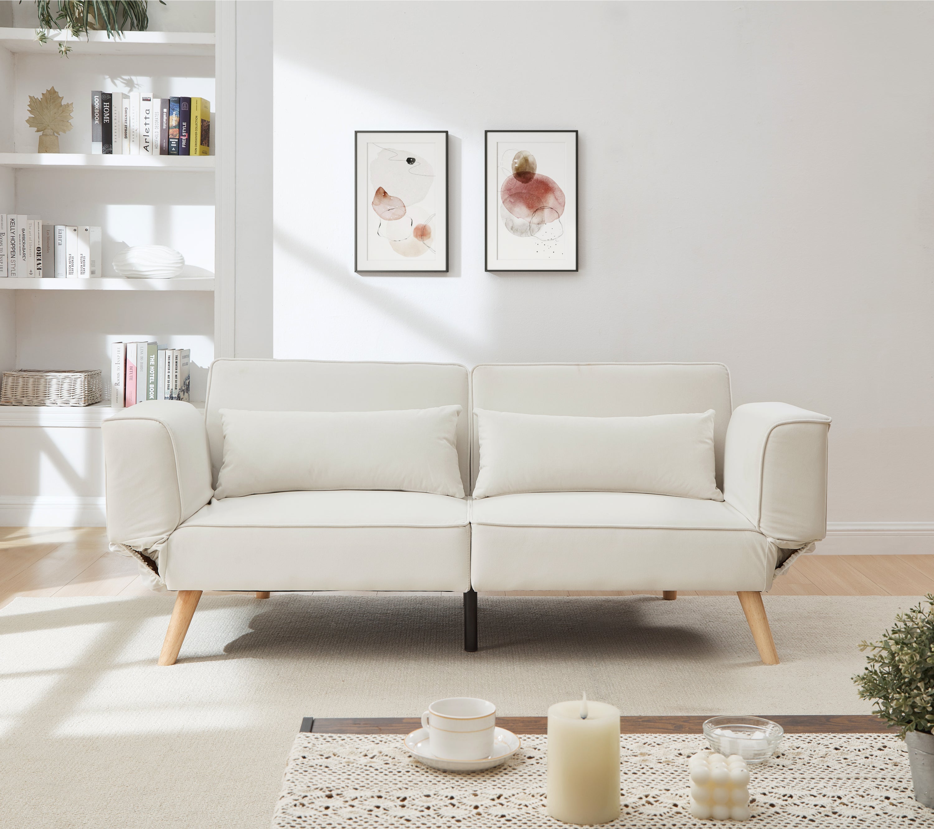 72.8'' Futon Sofa Bed, Sleeper Sofa, Small Couch with Adjustable Armrests, Adjustable Recliner Sleeper Sofa Bed for Living Room, Bedroom, Apartment, Beige