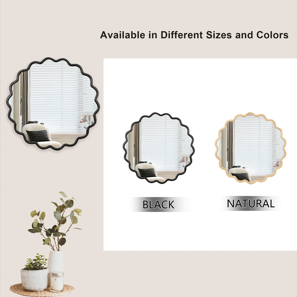 Solid Wood Wavy Mirror-Black Mirror Wall Decor 31" x 31" Modern Mirror Wall Decor for Bathroom, Bedroom, Living Room, Dining Room, Cloakroom, Entryway