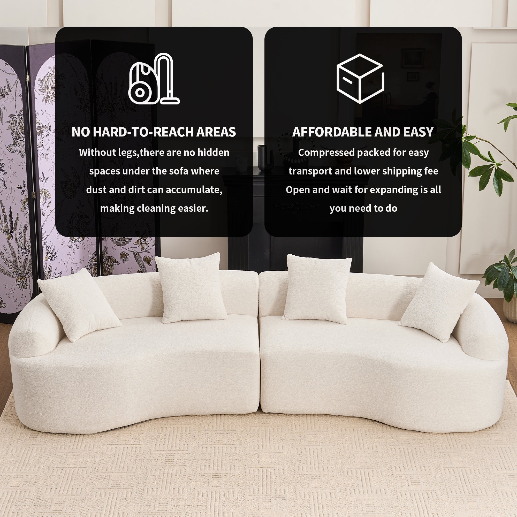 LY-025 Full Compression Sponge Sofa Cloud White Curved Modular Sectional 30D High-Density Chenille Sleeper Couch 110'L