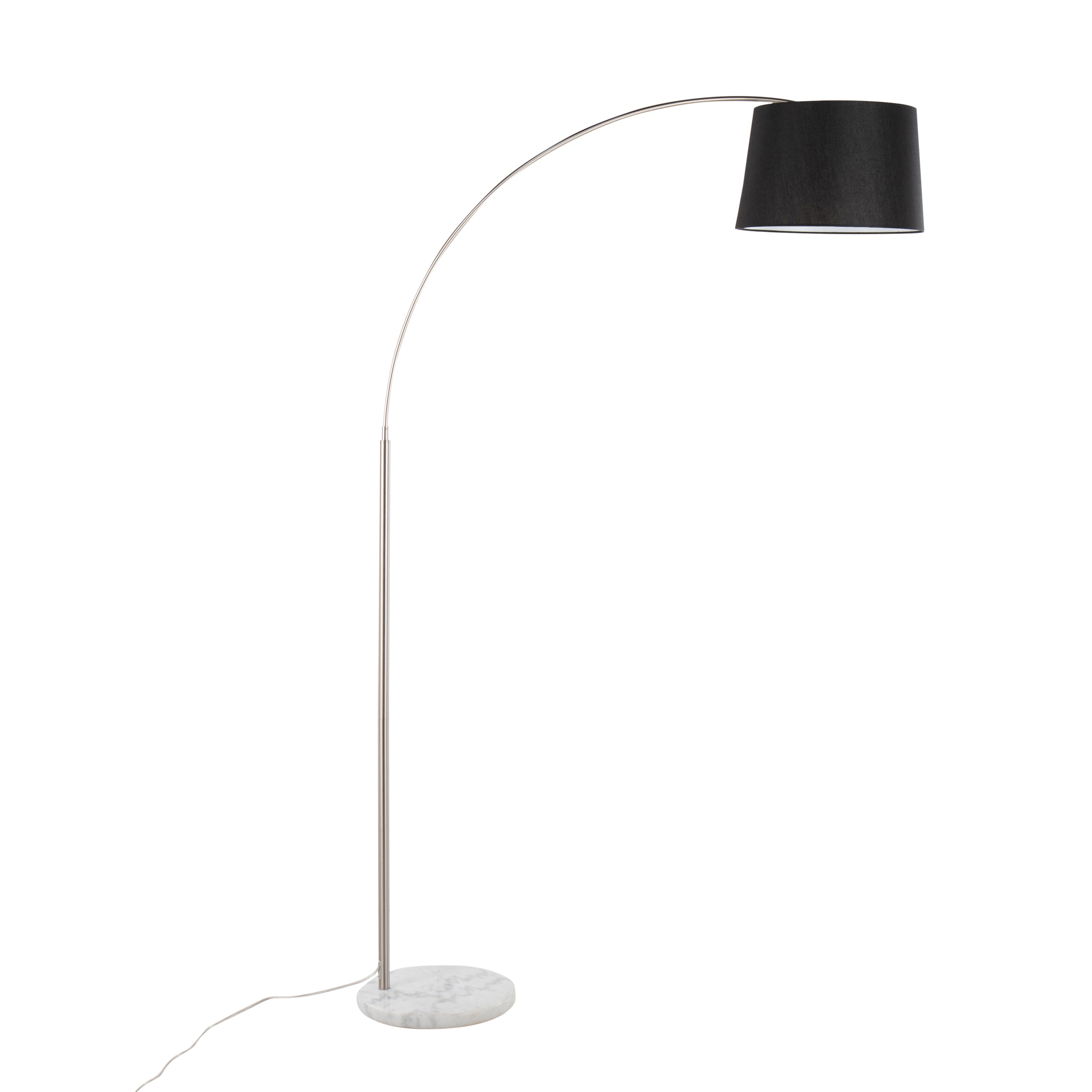 March Contemporary Floor Lamp in White Marble and Nickel with Black Linen Shade by LumiSource