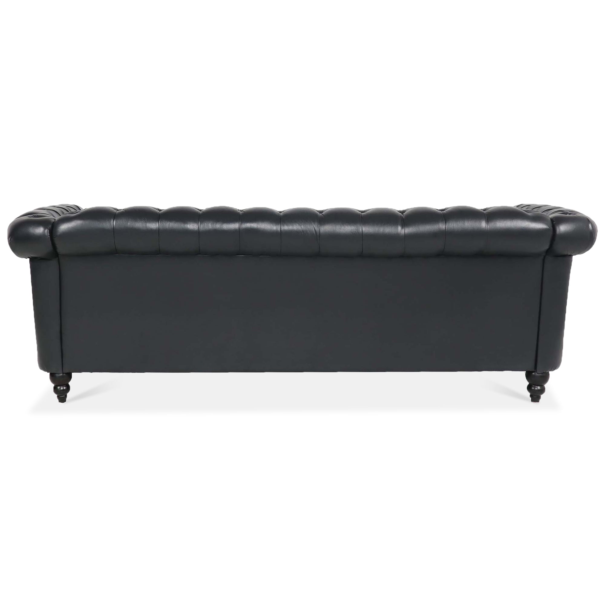 84.65" BLACK PU Rolled Arm Chesterfield Three Seater Sofa