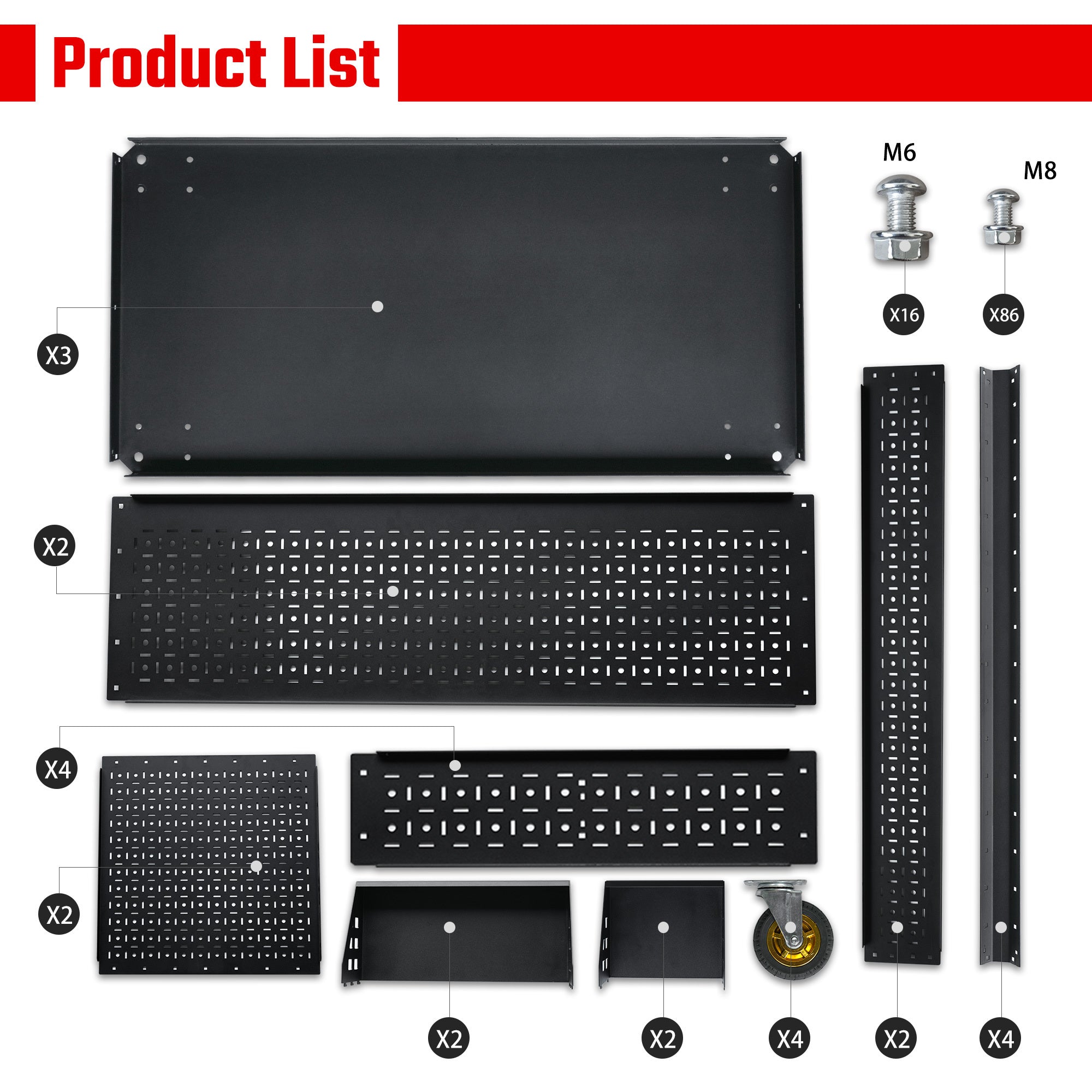 3-Tier  DIY Detachable Utility Cart Storage Tool Cart With Steel Pegboard, Foldable Rolling Tool Cart with Wheels For Garage Organizer and Tool Storage