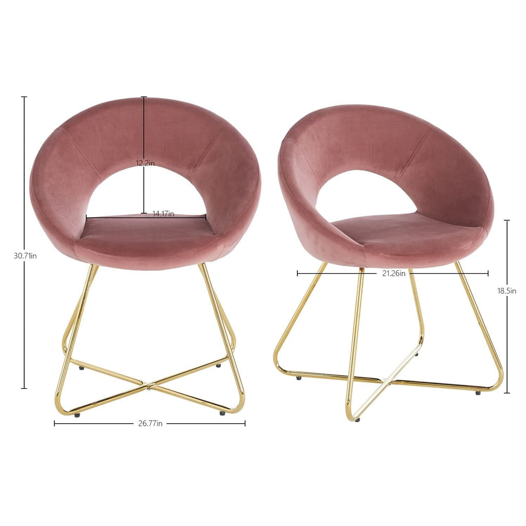 Modern Accent Velvet Chairs Set of 2 Dining Chairs Single Sofa Comfy Upholstered Arm Chair Living Room Furniture Mid-Century Leisure Lounge Chairs with Golden Metal Frame Legs
