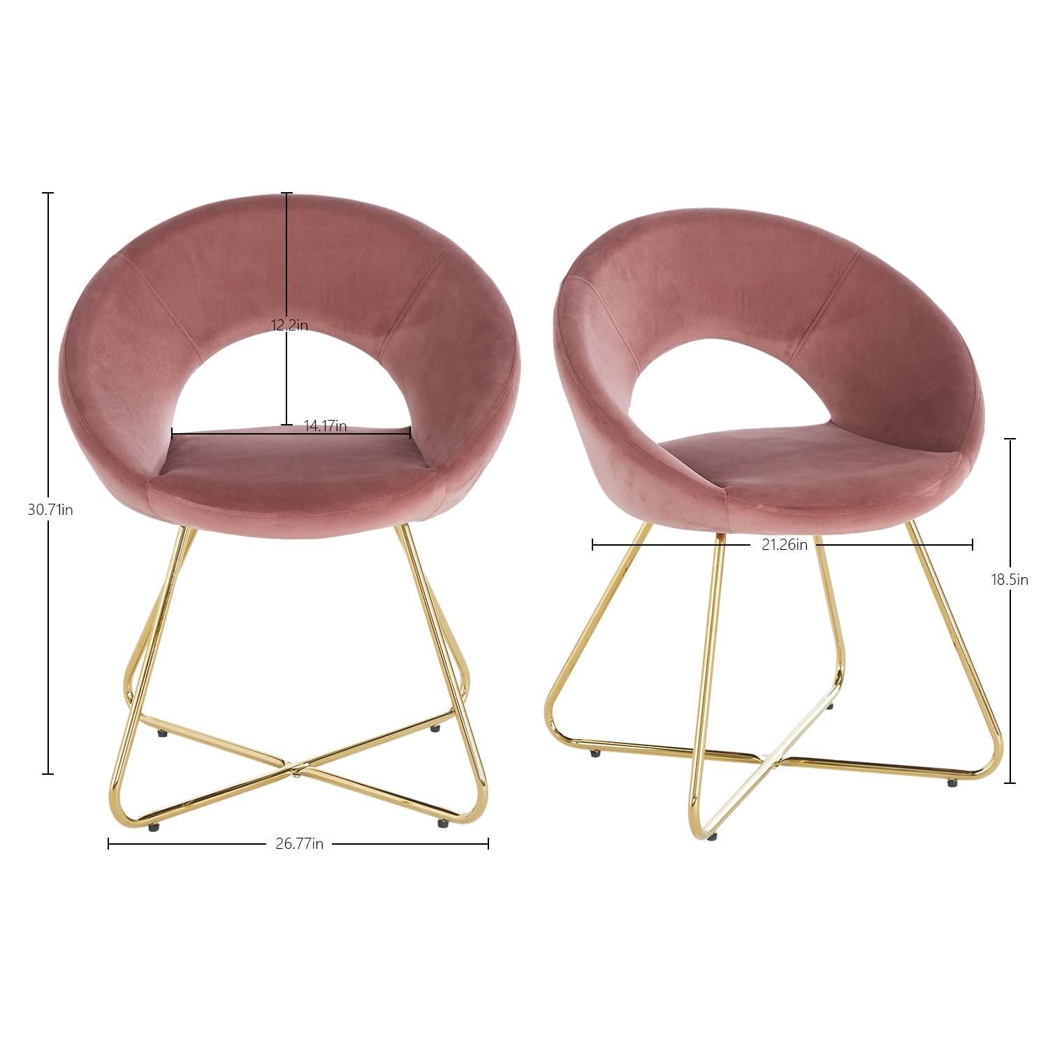 Modern Accent Velvet Chairs Set of 2 Dining Chairs Single Sofa Comfy Upholstered Arm Chair Living Room Furniture Mid-Century Leisure Lounge Chairs with Golden Metal Frame Legs