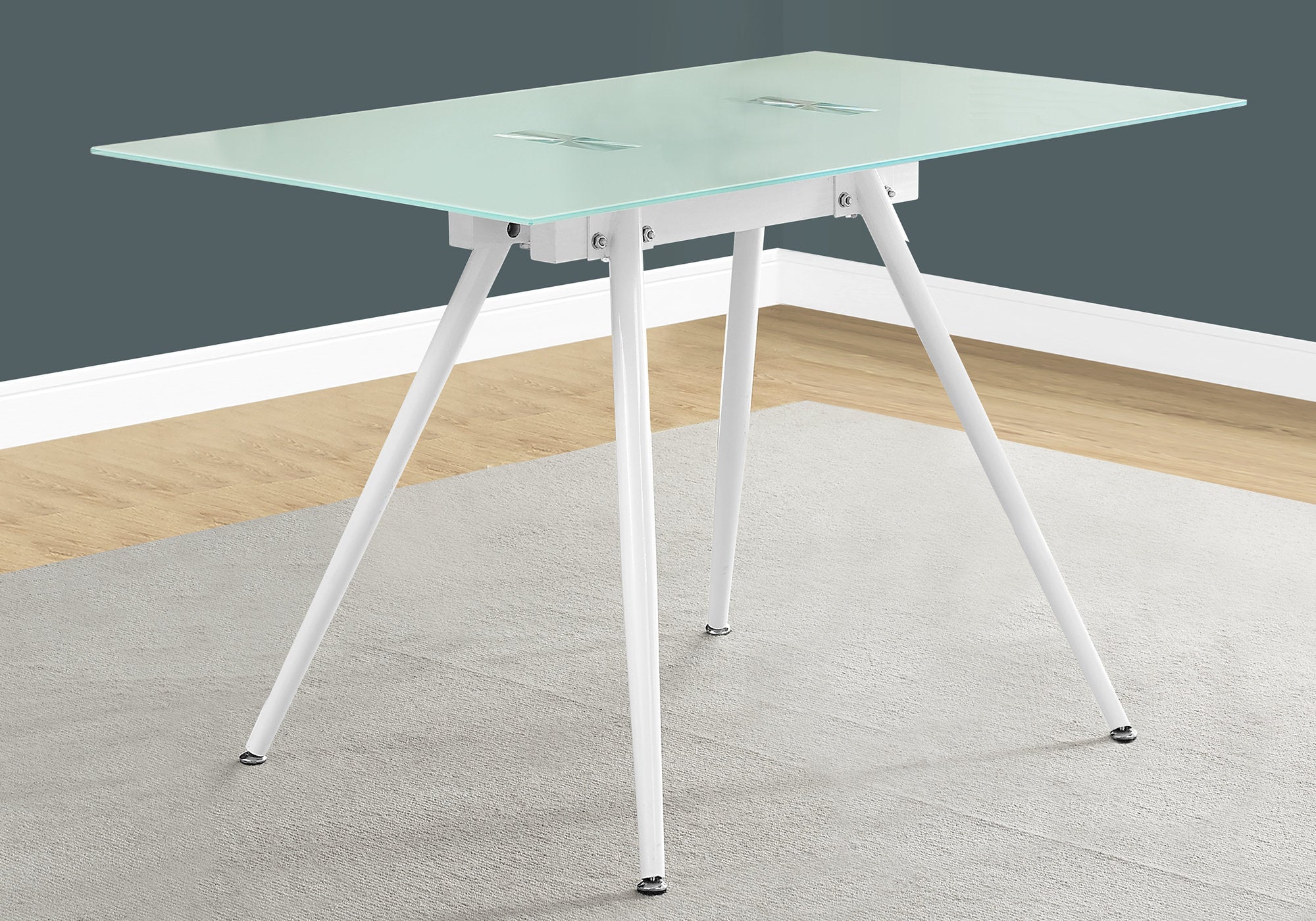 Computer Desk, Home Office, Laptop, 48'l, Work, White Metal, Tempered Glass, Contemporary, Modern