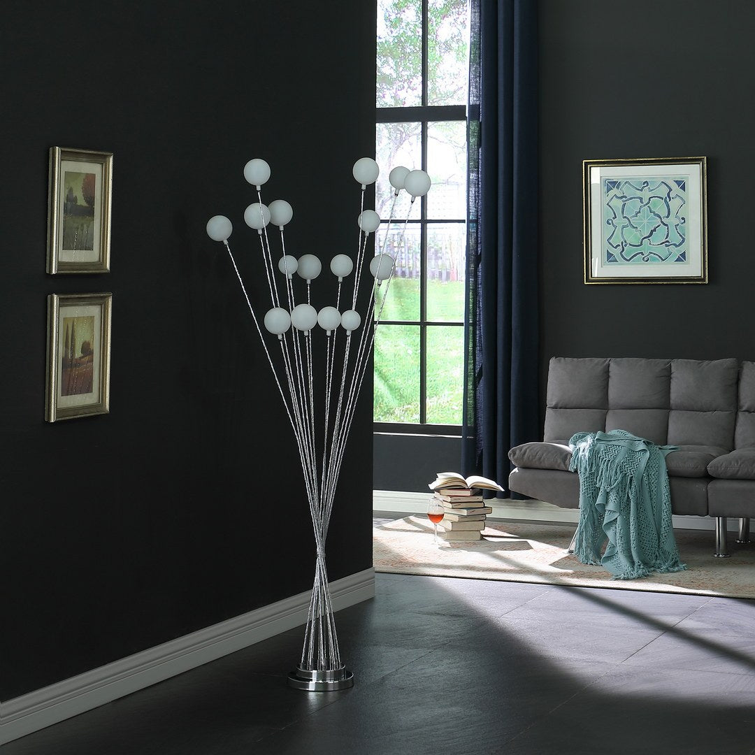 61.5' In 16-Light Acrylic Globe Aluminun Led Chrysanthe Silver Chrome Metal Floor Lamp