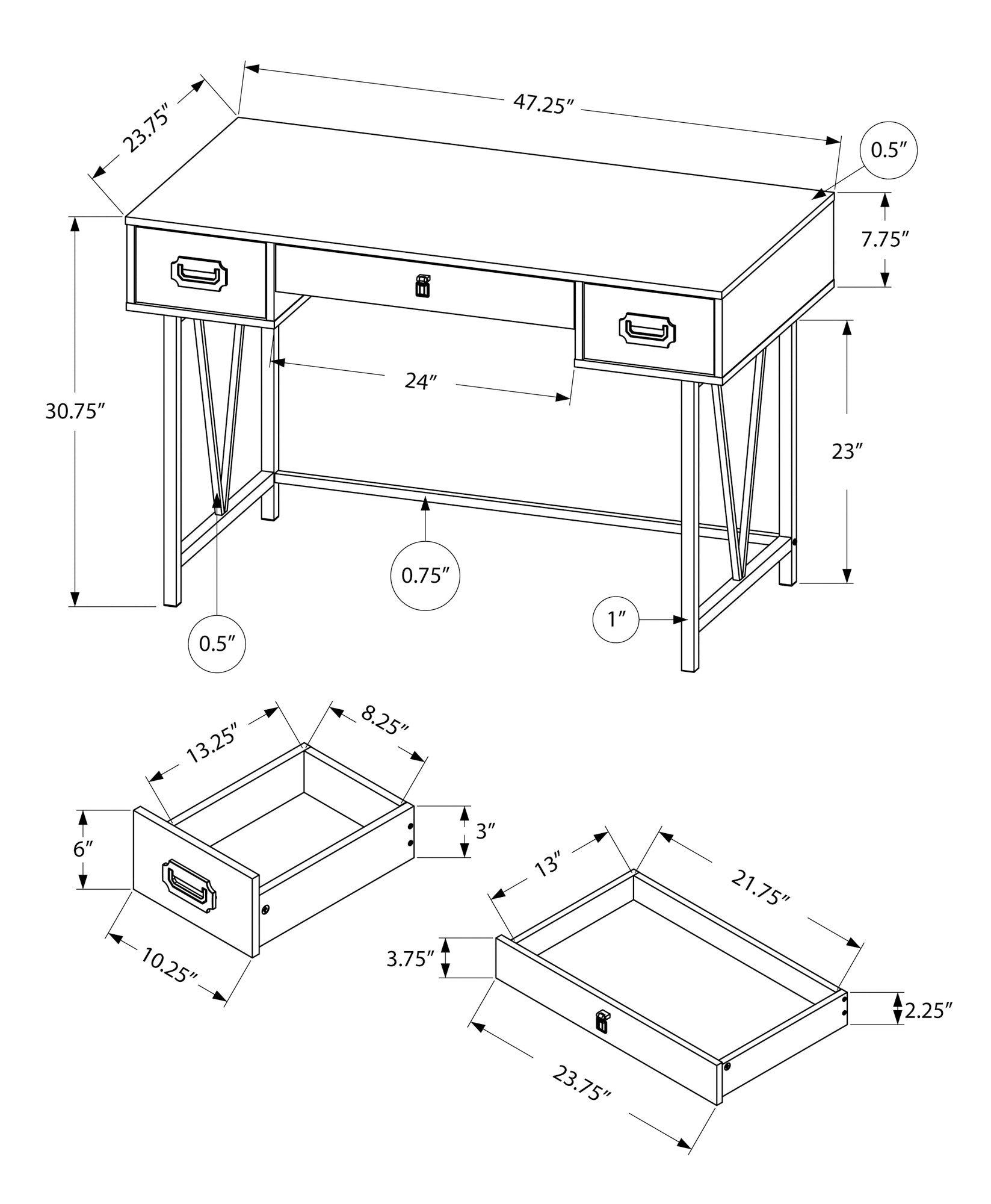 Computer Desk, Home Office, Laptop, Storage Drawers, 48'l, Work, Brown Laminate, Black Metal, Transitional