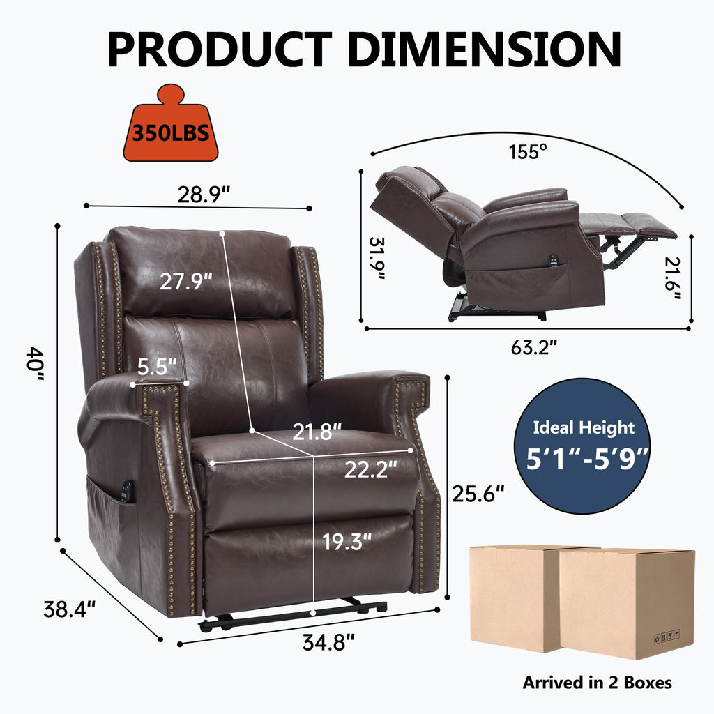 Brown Manual Recliner Chair in Faux Leather for Living Room with Heavy Duty Motion Mechanism, 8 vibrating nodes and 3 massage modes