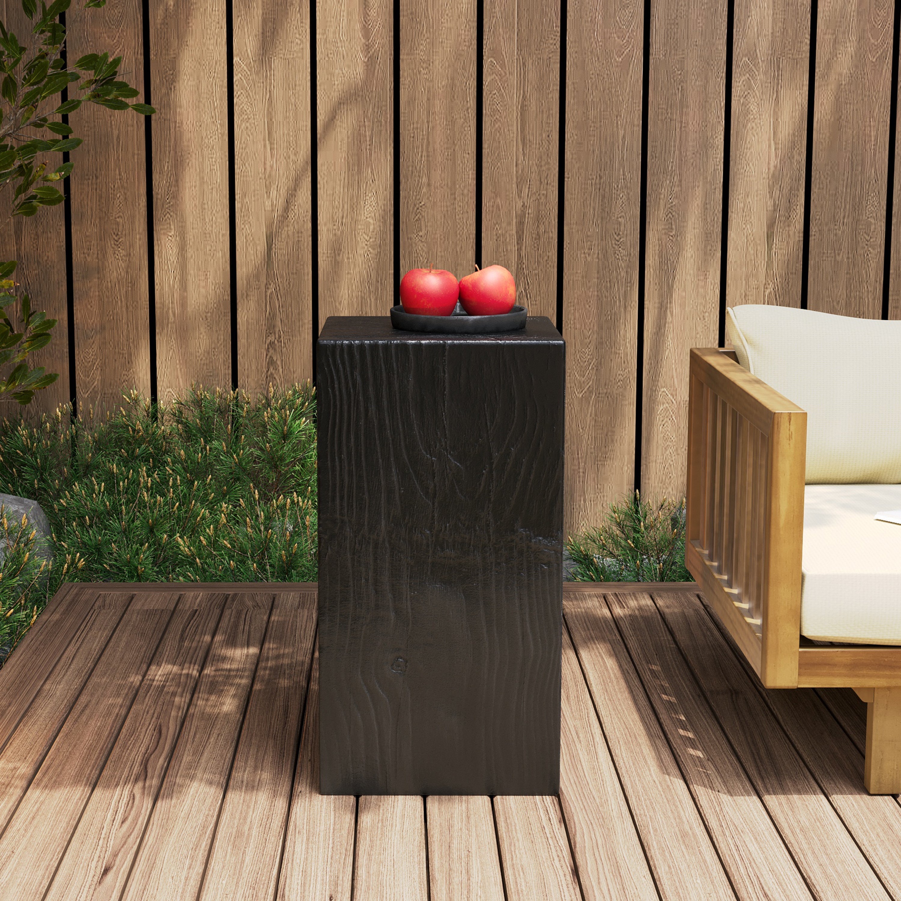 Wood-Look Square-Column MGO End Table,  H27.75',Wood-Like Distressed Finish, Mix with Different Heights, Indoor Outdoor Use,Black Color