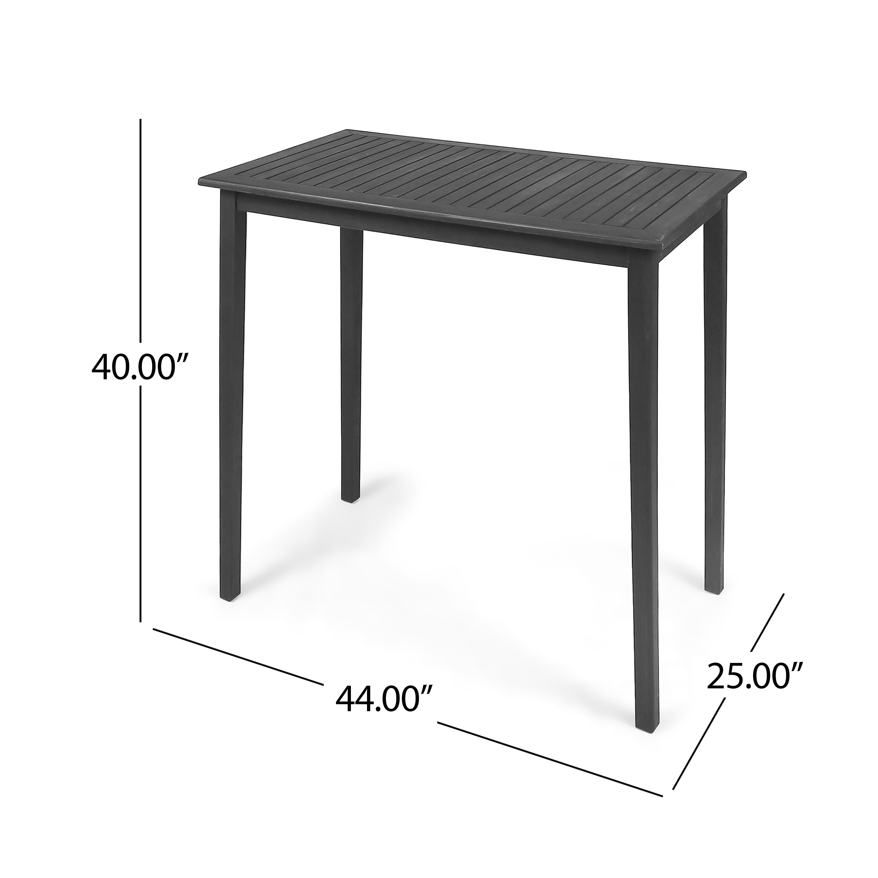 Outdoor Minimalist Acacia Wood Rectangle Bar Table - Dark Gray Finish 45x26 Inches