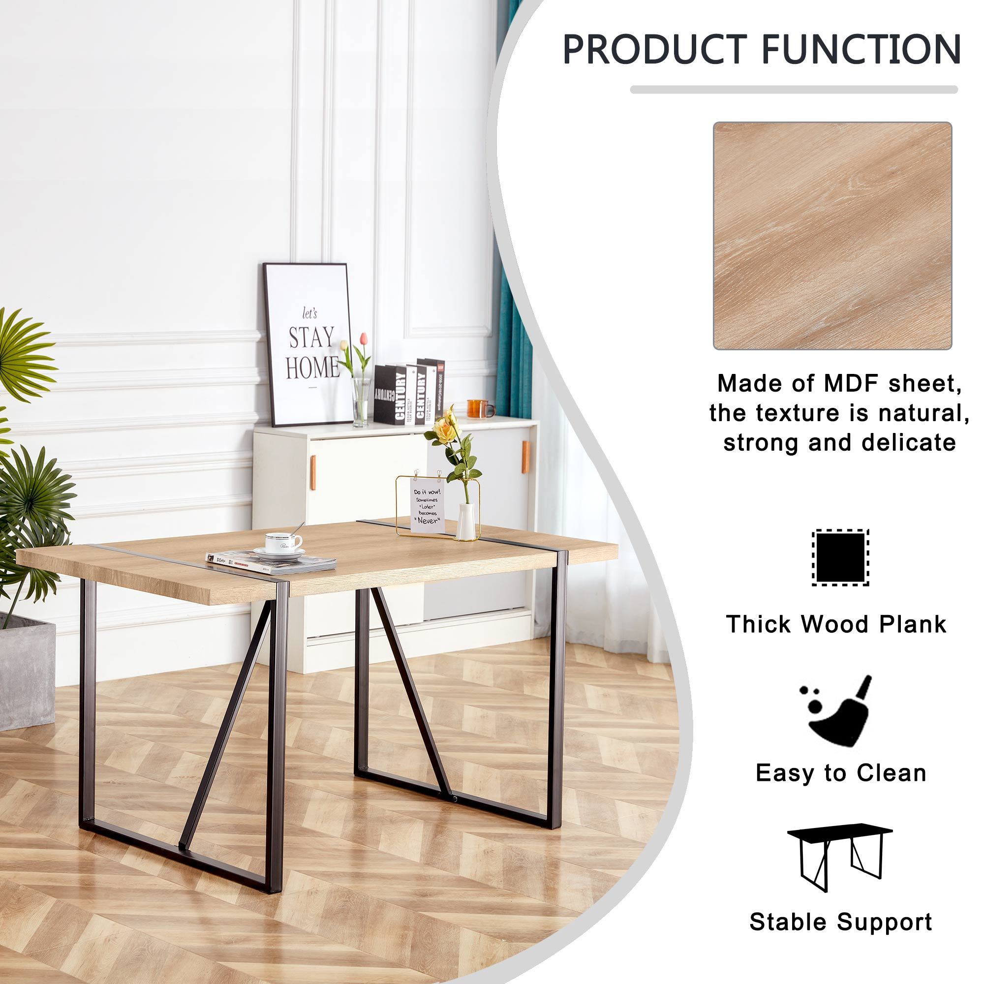 Rustic Industrial Rectangular Wood Dining Table For 4-6 Person, With 1.5' Thick Engineered Wood color Tabletop and Black Metal Legs,Desk For Kitchen Dining Living Room, 55.1' x 31.4'x 29.9'1529W115172