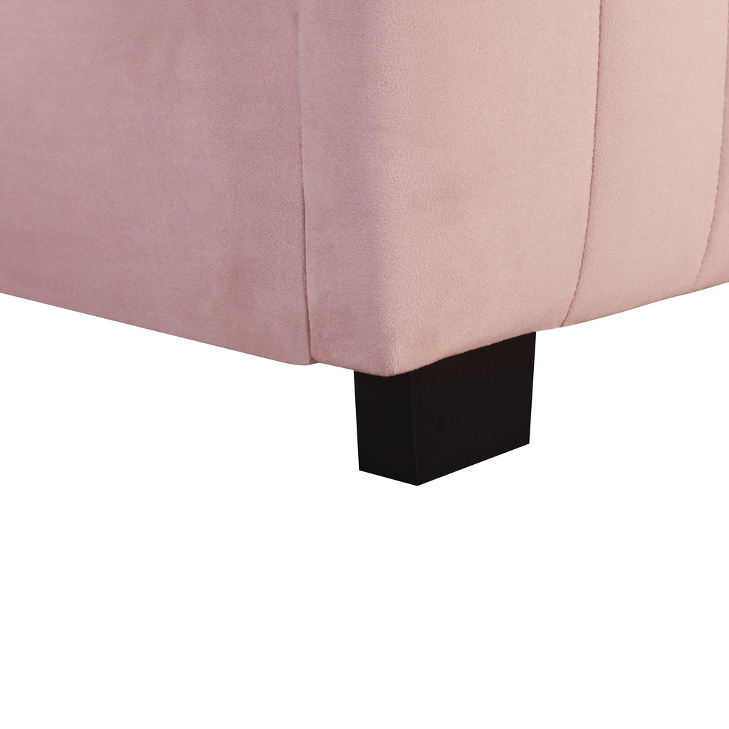 Twin Size Velvet Upholstered Platform Bed with Twin Size Trundle, Pink