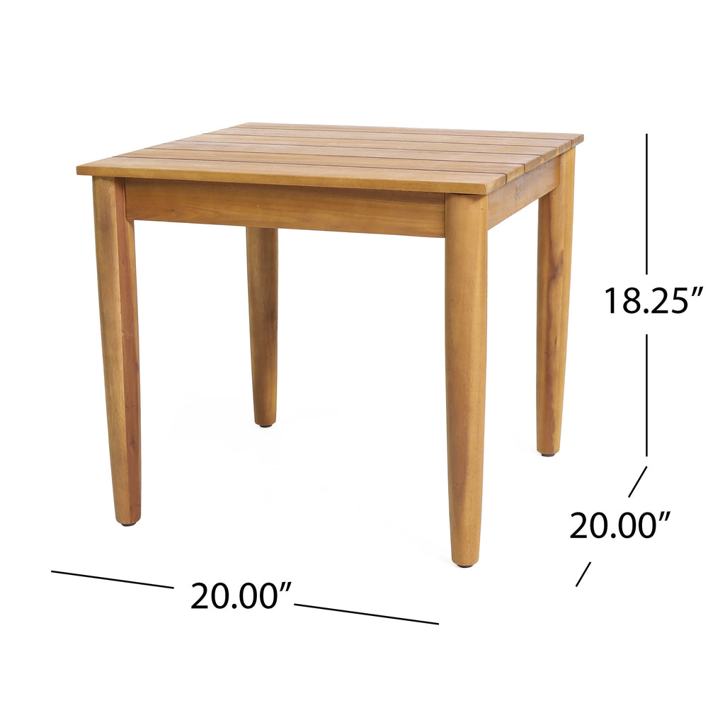 Outdoor Square Side Table with Slatted Top and Wood Frame, Teak