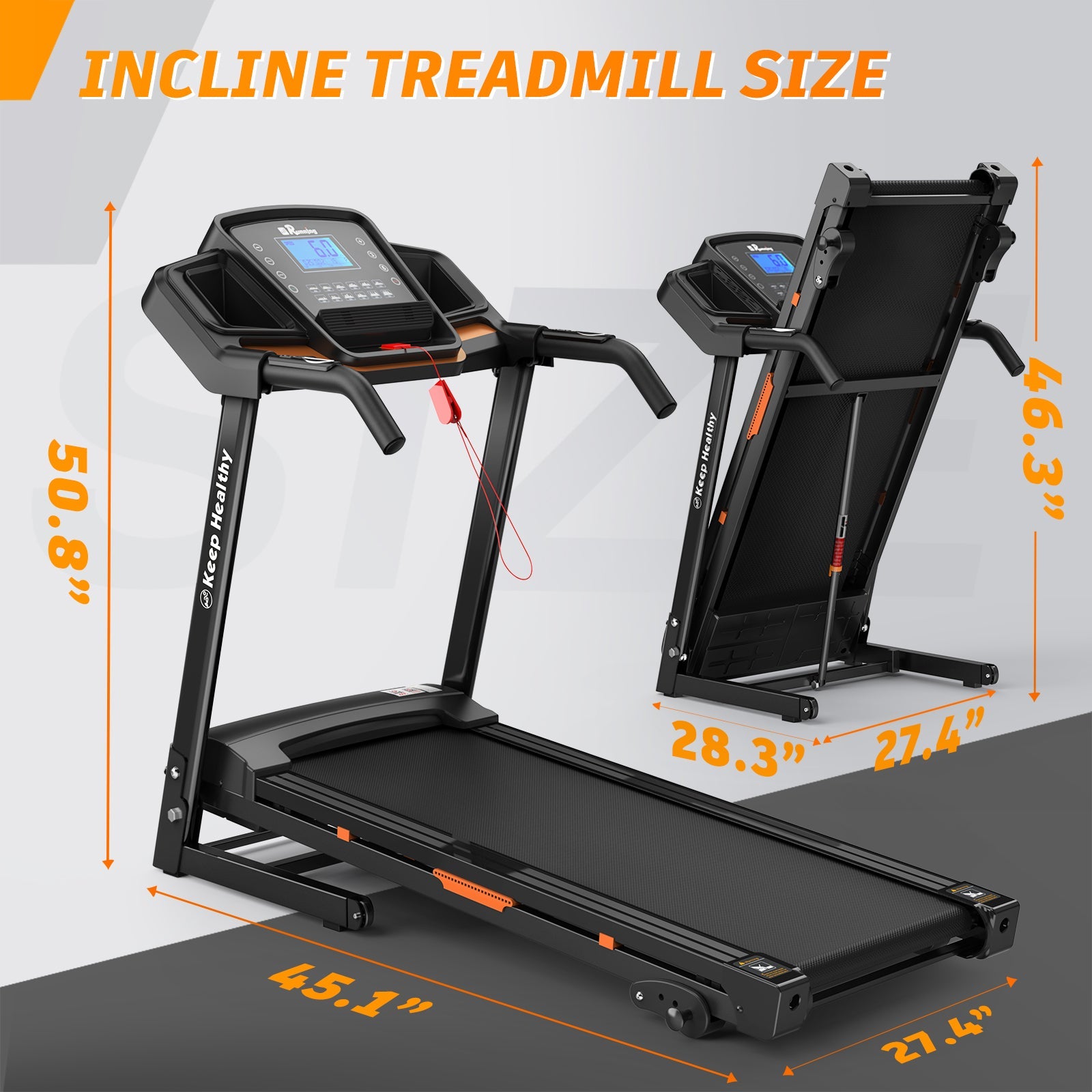 Foldable Treadmill with Incline, Folding Treadmill for Home Electric Treadmill Workout Running Machine, Handrail Controls Speed, Pulse Monitor,APP