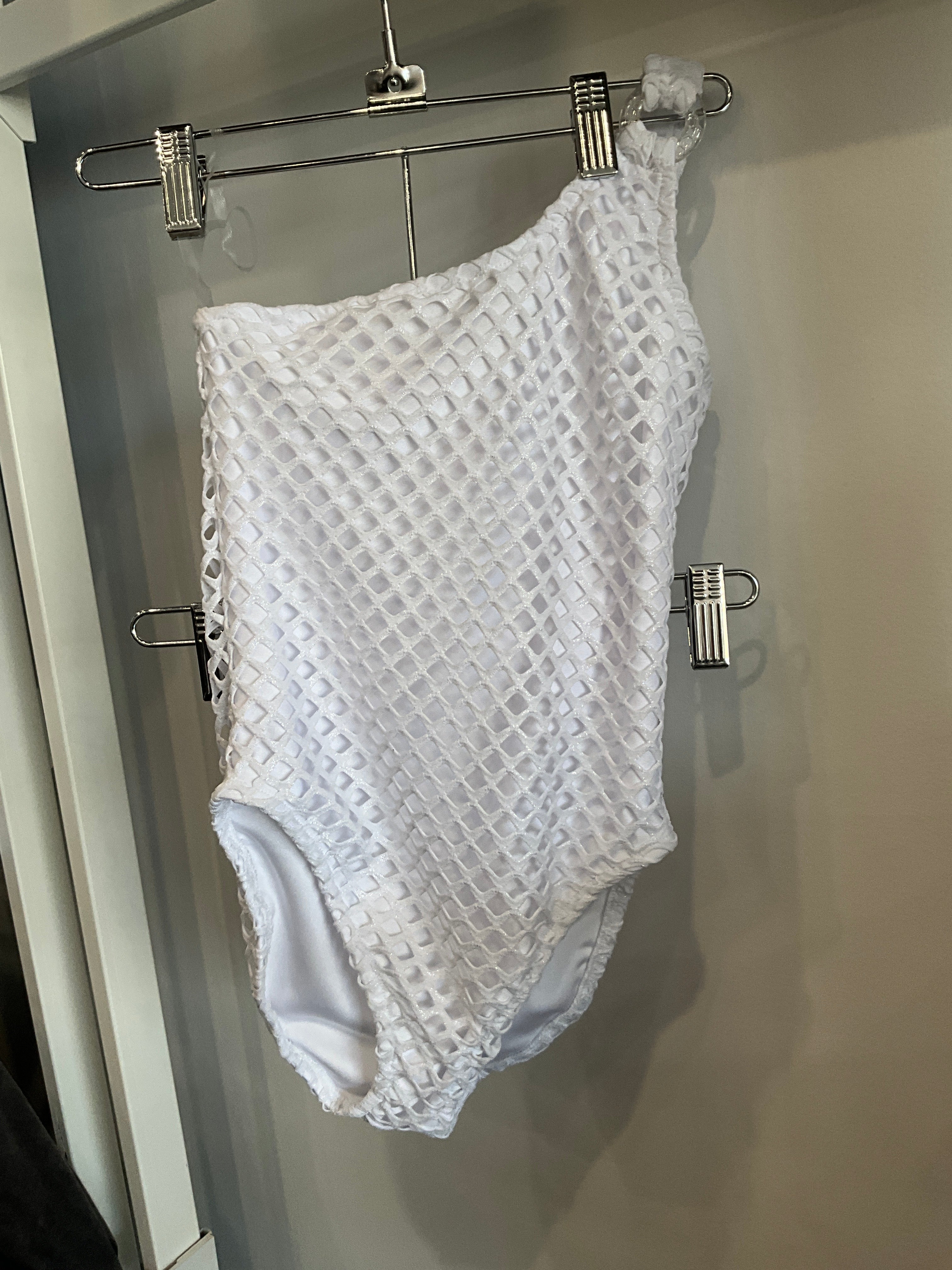 Les Tout Petits - White Sparkle One Shoulder Hole Swimsuit