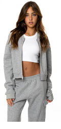 Kaveah - Fleece Zip Up and Sweatpants Set, Light Grey