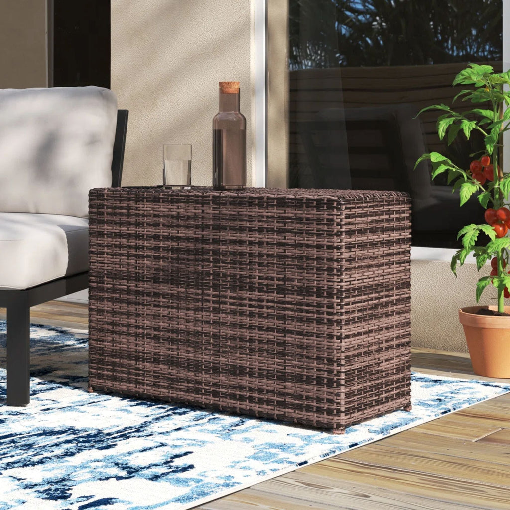 Espresso Wicker Outdoor Side Table with Drink Holders and Powder-Coated Aluminum Frame