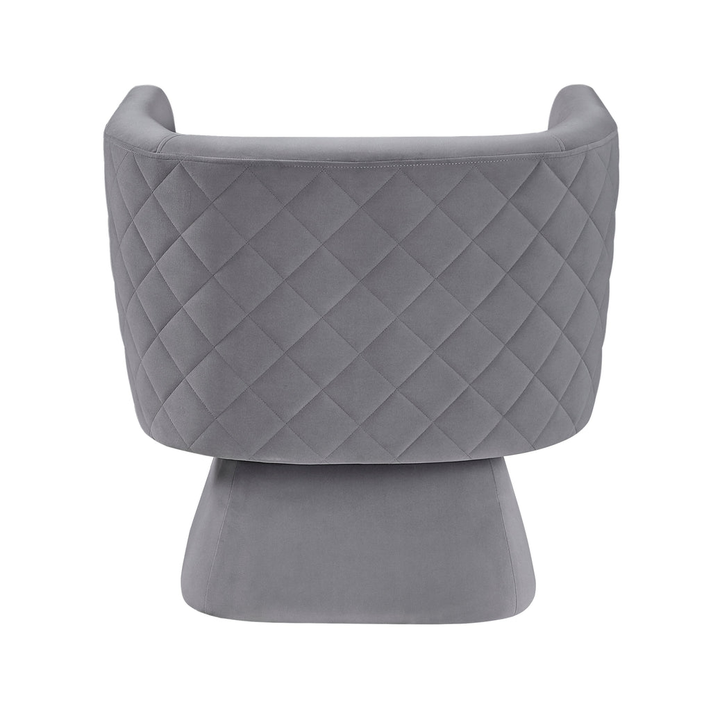 1pc Swivel Chair Gray Velvet Fabric Upholstery Solid wood Diamond Pattern Stitched Back Comfort Chair Living Room Furniture