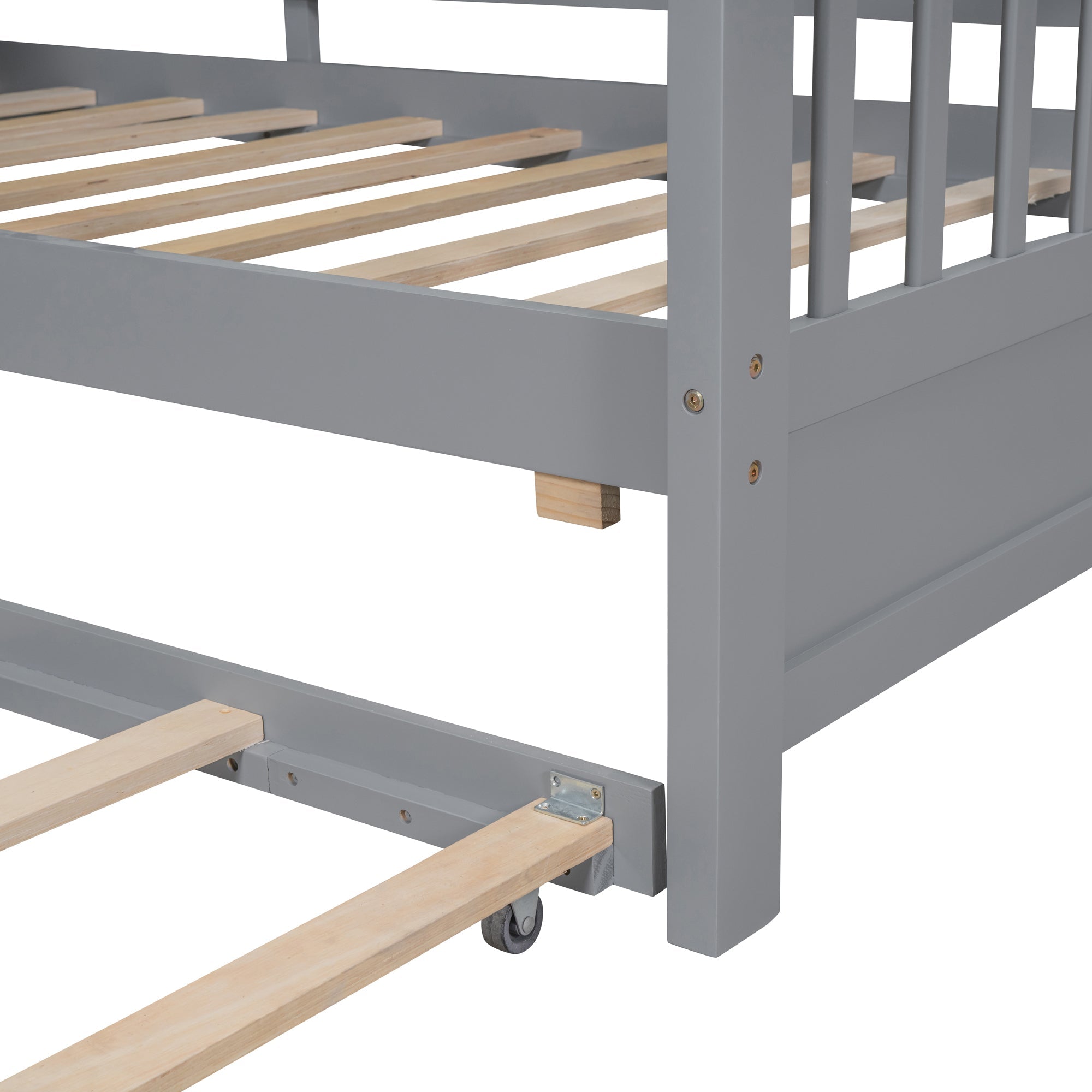 Wooden Twin Size House Bed With Trundle, Modern Design for Kids with Storage Shlef, Gray(old SKU HL000094AAE)