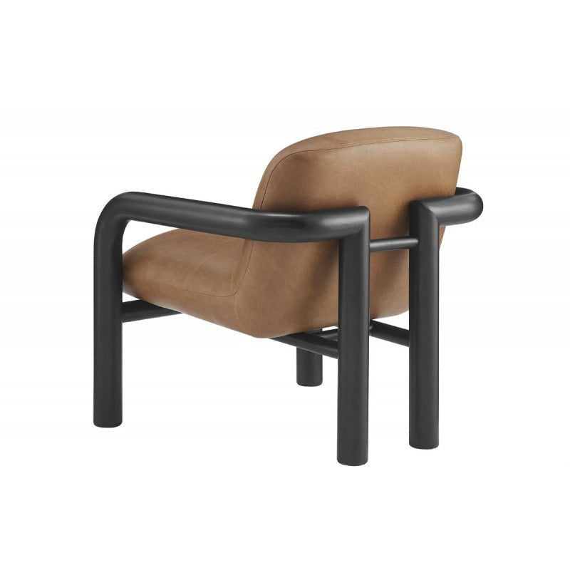 Modern Wood Frame Faux Leather 1pc Accent Chair, Living Room Upholstered Armchair, Black/Brown