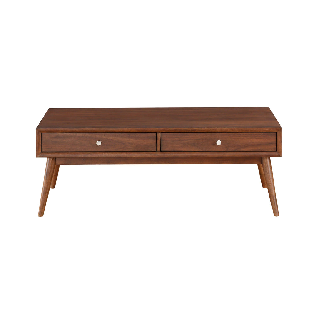 Retro Modern Style 1pc Coffee Table with 2x Drawers Brown Finish Living Room Furniture Walnut Veneer Wooden Furniture