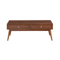 Retro Modern Style 1pc Coffee Table with 2x Drawers Brown Finish Living Room Furniture Walnut Veneer Wooden Furniture