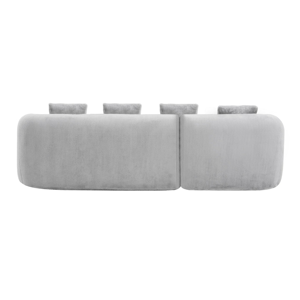 Full Compression L-Shape Sectional Sofa with Curved Chaise, Grey Modular Chenille Couch, High-Density for Apartment Living Room