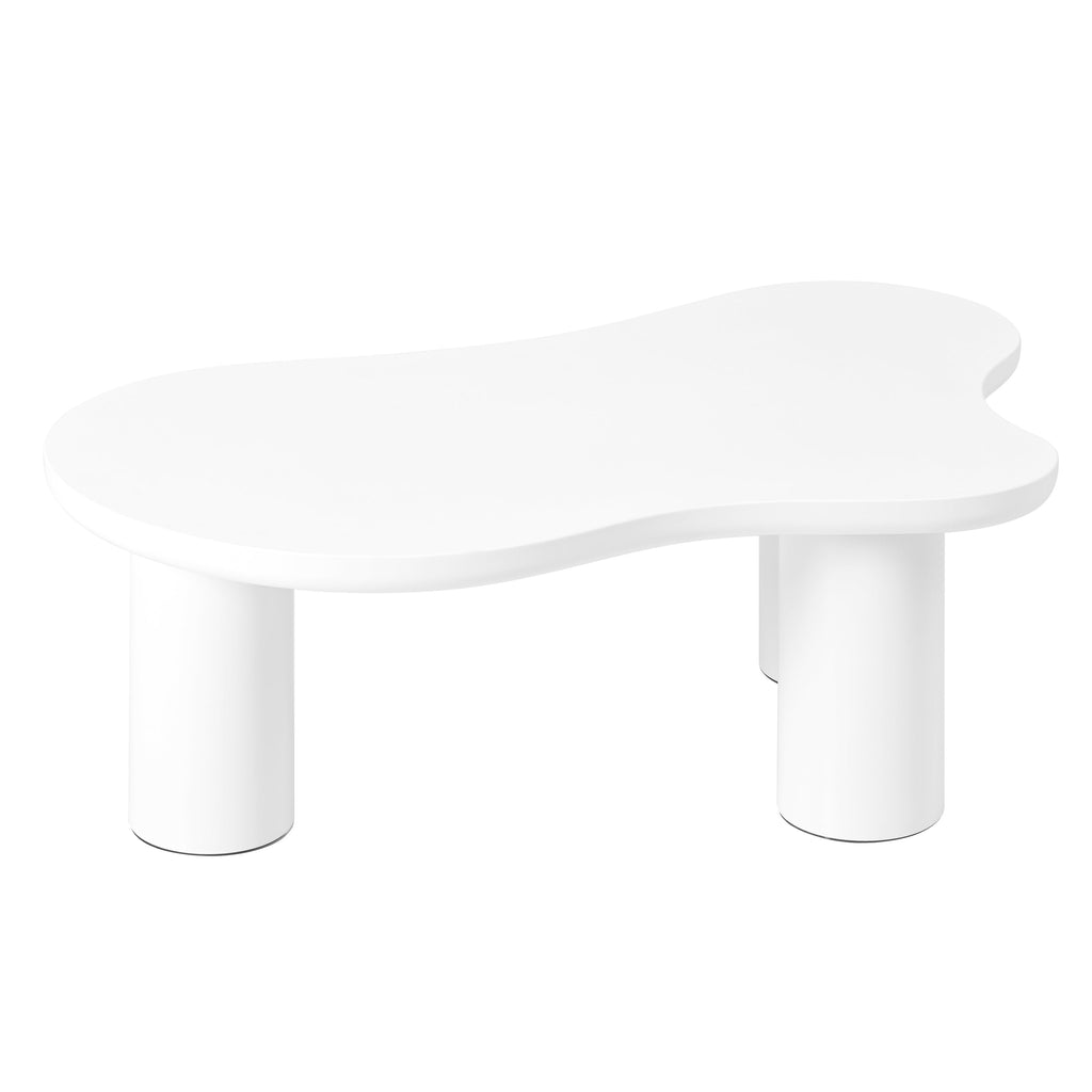 ON-TREND 44'' x 25.9'' Easy Assembly Cloud Coffee Table with 1.5'' Thick Tabletop, Cream Style Irregular End Table with 3 Sturdy Legs, Sleek Center Table with Round Edge for Living Room, White