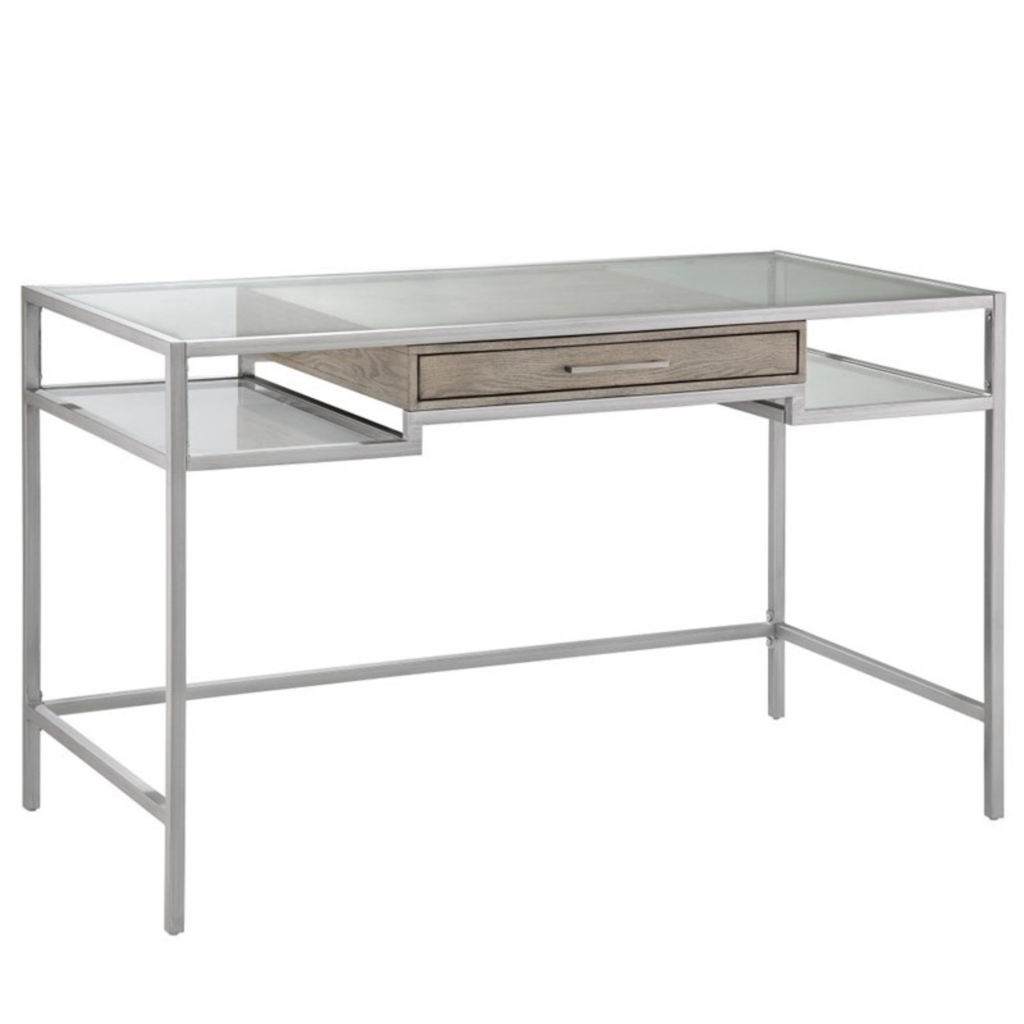 Adela Writing Desk Contemporary Style Silver Finish Metal and Tempered Glass 48 x 24 Inches