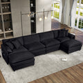 Modular Sectional Sofa, Oversized Deep Seat U Shaped Couch Set for Living Room, 4-Seater Comfy Cloud Couches with Two Movable Ottomans, DIY Combination, Chenille,Black