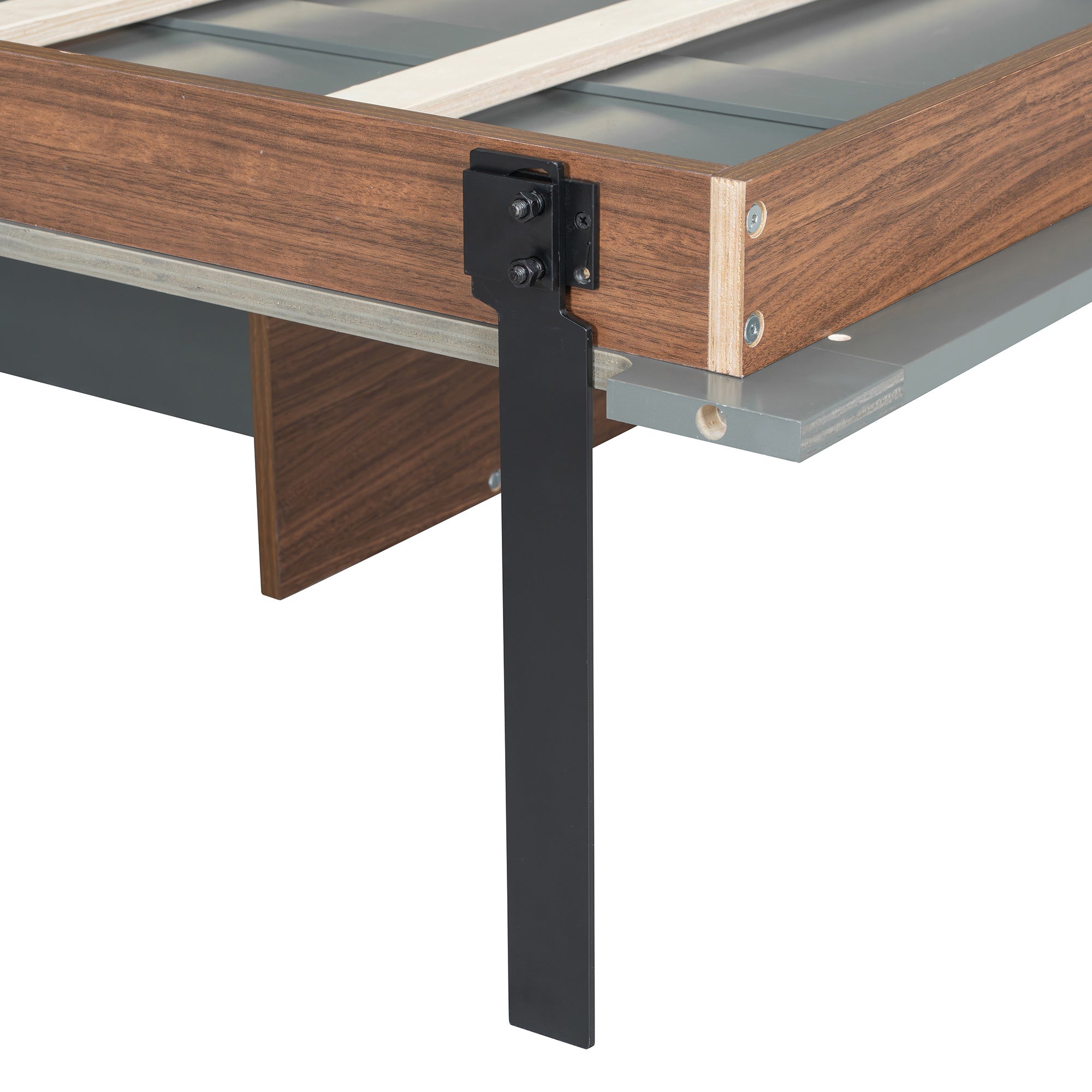 Full Size Murphy Bed with Foldable Desk – Space Saving Wall Bed - Walnut & Gray