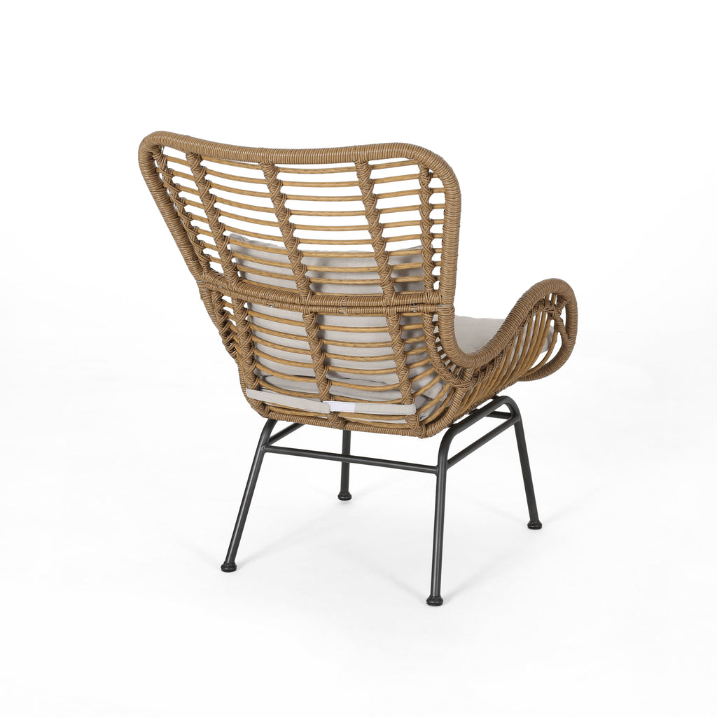 Outdoor Rattan Accent Chair with metal Legs, Brown