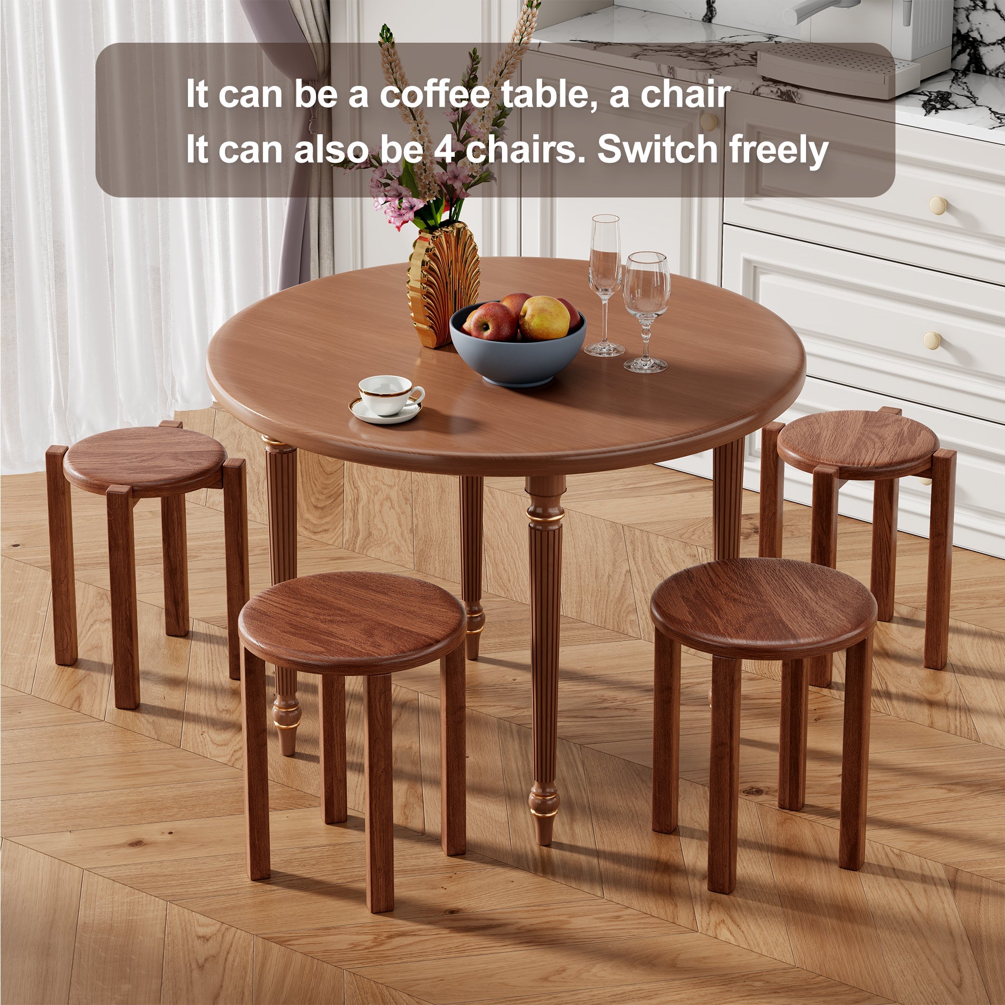 100% solid wood stackable stools set of 4, wooden stools, 18-inch stools, stacking stools, nesting tables, sturdy and durable, no installation required, top stackable round side table