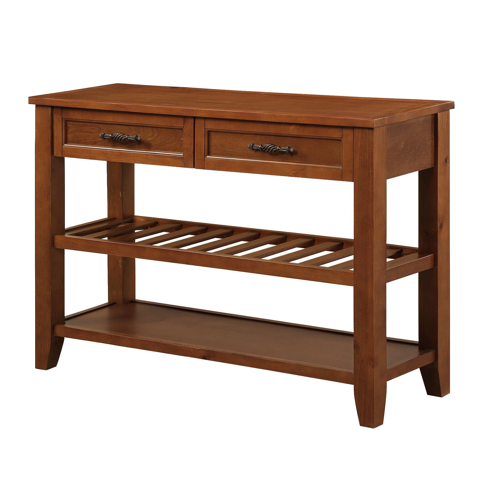 Console Sofa Table with 2 Storage Drawers and 2 Tiers Shelves, Mid-Century Style 42'' Solid Wood Buffet Sideboard for Living Room Furniture Kitchen Dining Room Entryway Hallway, Brown