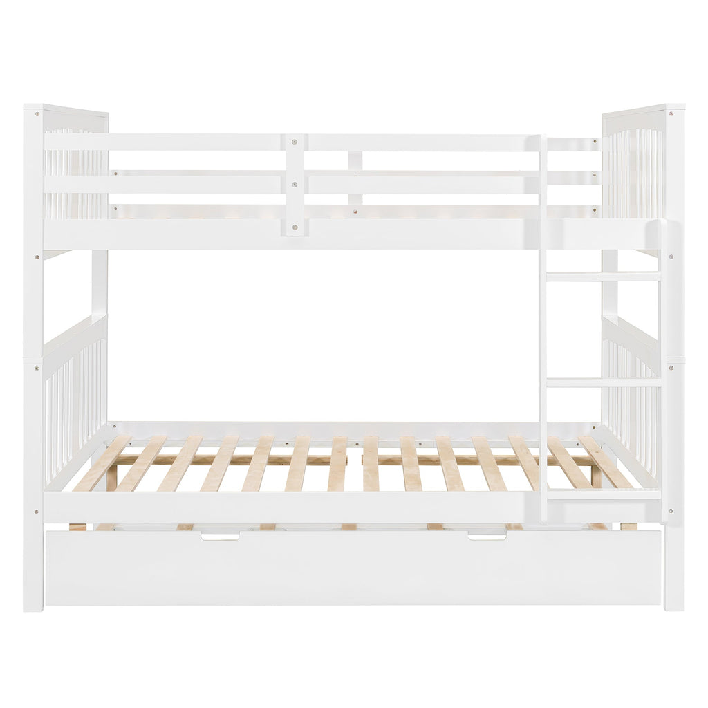 Full over Full Bunk Bed with Twin Size Trundle and Ladder-White(Old SKU: LT000204AAK)