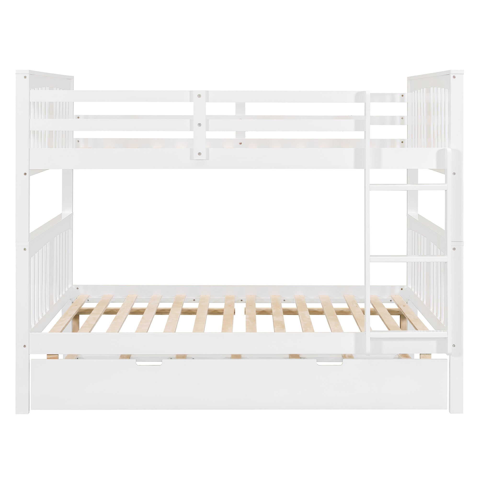 Full over Full Bunk Bed with Twin Size Trundle and Ladder-White(Old SKU: LT000204AAK)