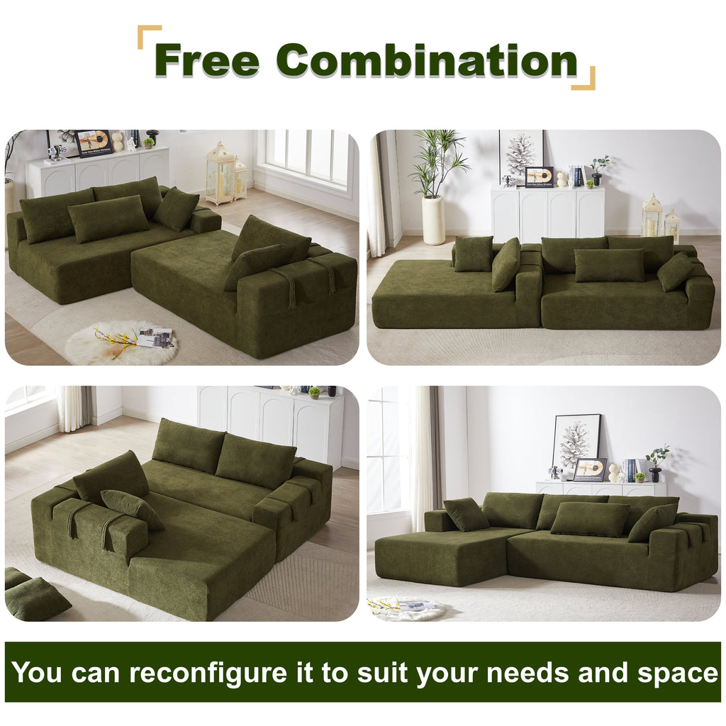 Modern Chenille Upholstered Sectional Sofa Couch Set,Modular 108' L Shaped Sectional Living Room Sofa Set With 6 Pillows,Free Combination Sofa Couch for Living Room,Bedroom(Right Chaise)