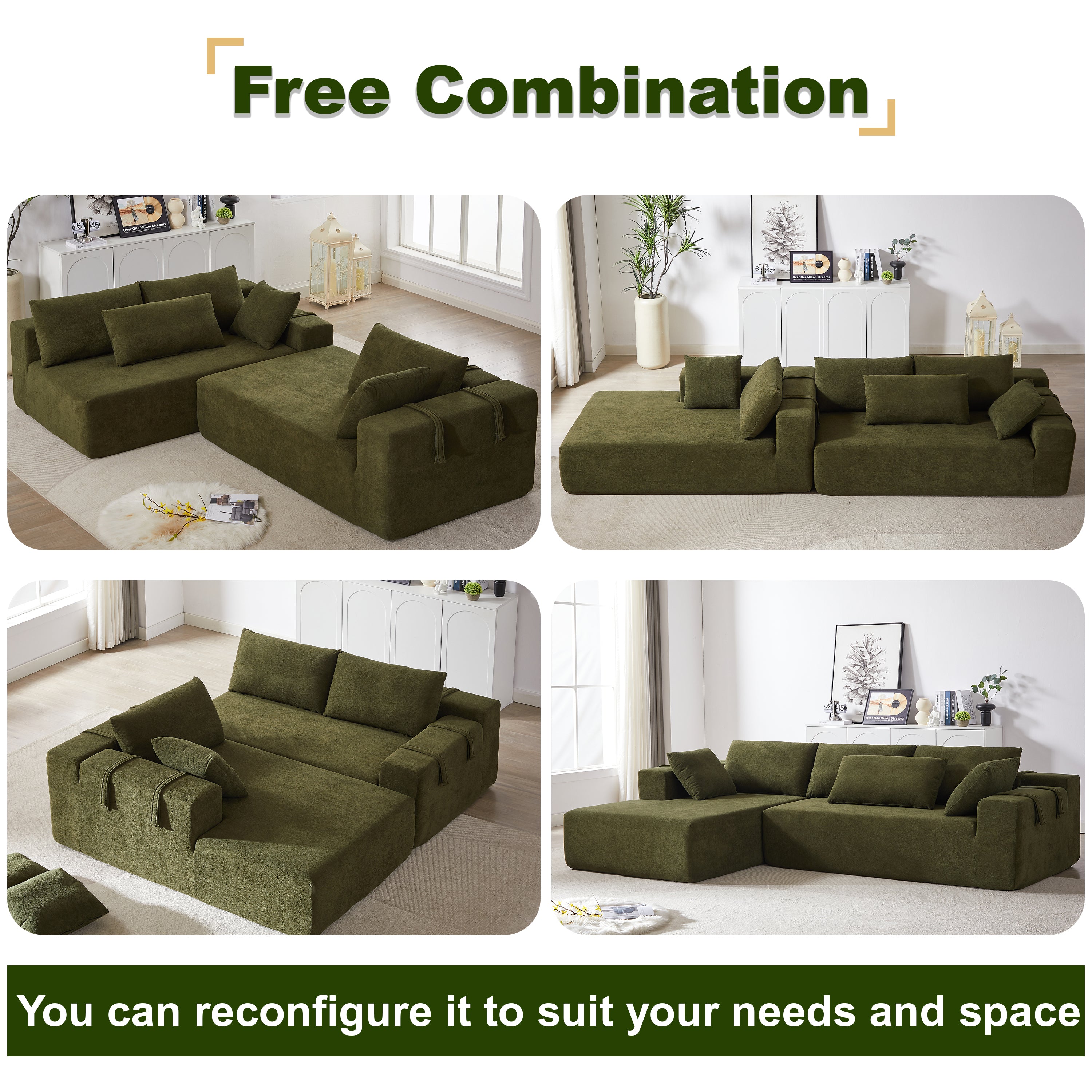 Modern Chenille Upholstered Sectional Sofa Couch Set,Modular 108' L Shaped Sectional Living Room Sofa Set With 6 Pillows,Free Combination Sofa Couch for Living Room,Bedroom(Right Chaise)