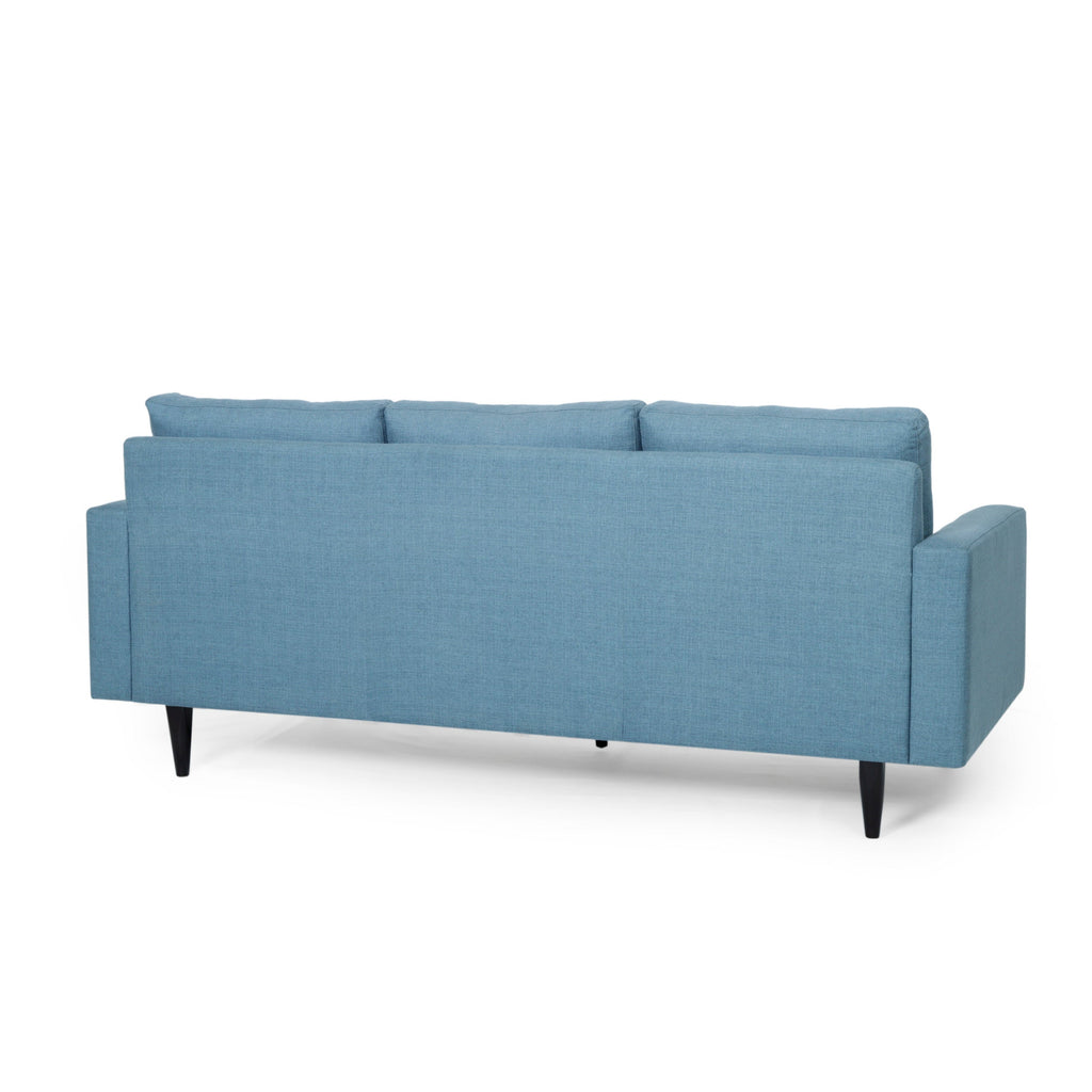 Jenny Contemporary Tufted Fabric 3-Seater Sofa, Blue, Rubberwood Frame, 82.75' Length