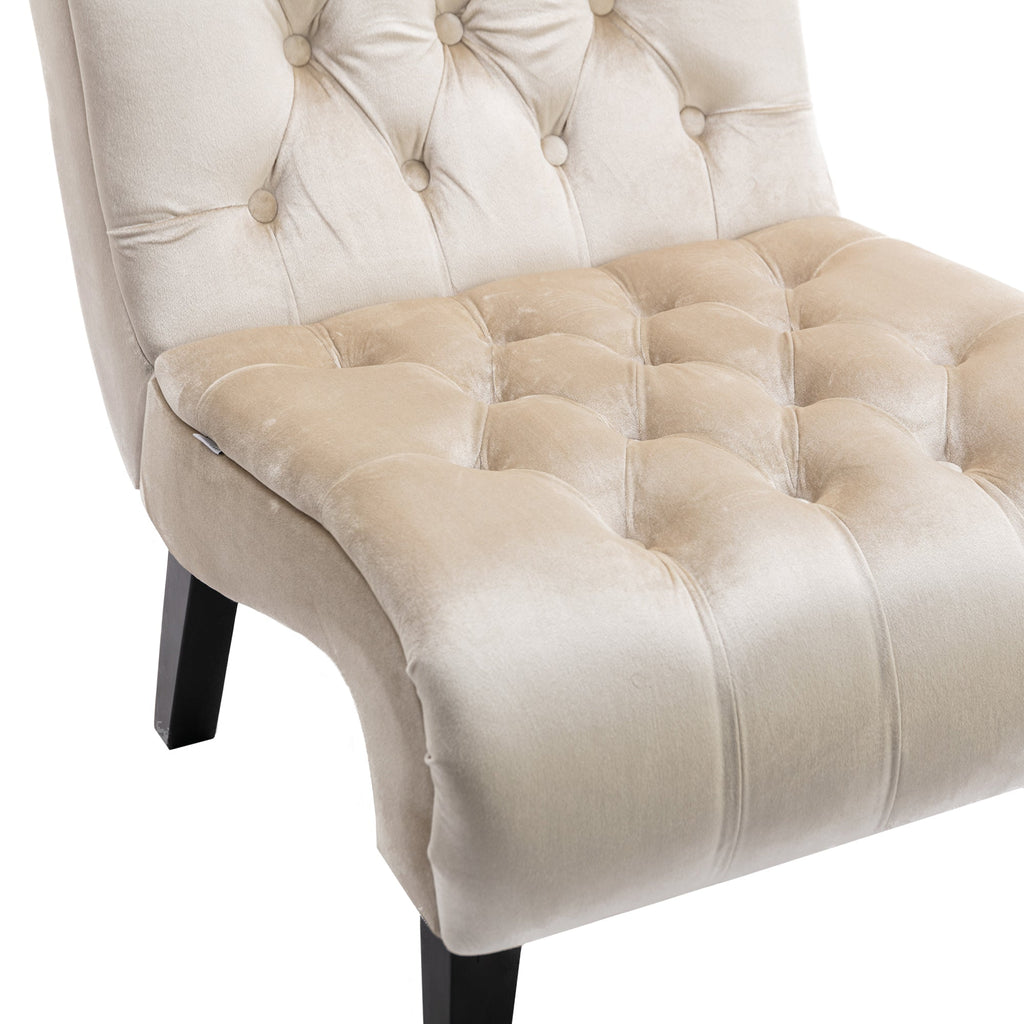 COOLMORE Modern Velvet Armless Accent Living Room Chair / Leisure Chair,Upholstered Fabric Button Comfortable Chair with Wooden Legs for Bedroom, Living Room, Office (Beige Velvet)