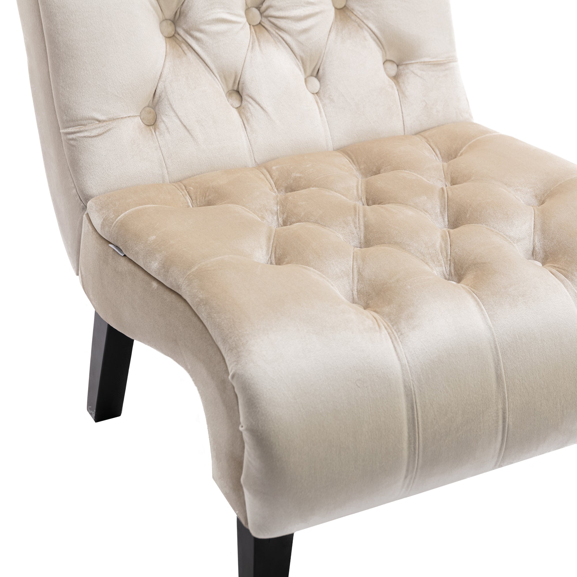 COOLMORE Modern Velvet Armless Accent Living Room Chair / Leisure Chair,Upholstered Fabric Button Comfortable Chair with Wooden Legs for Bedroom, Living Room, Office (Beige Velvet)
