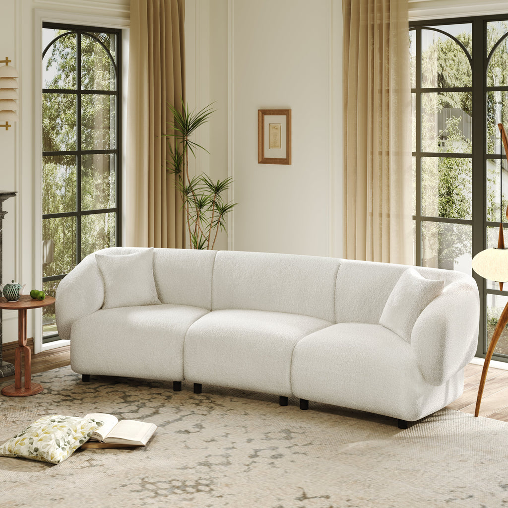98.5 ' Curved Designed Contemporary 3-Seater Sofa in Beige: Plush Seating, Streamlined Design, and Durable Frame – Ideal for Stylish Living Spaces