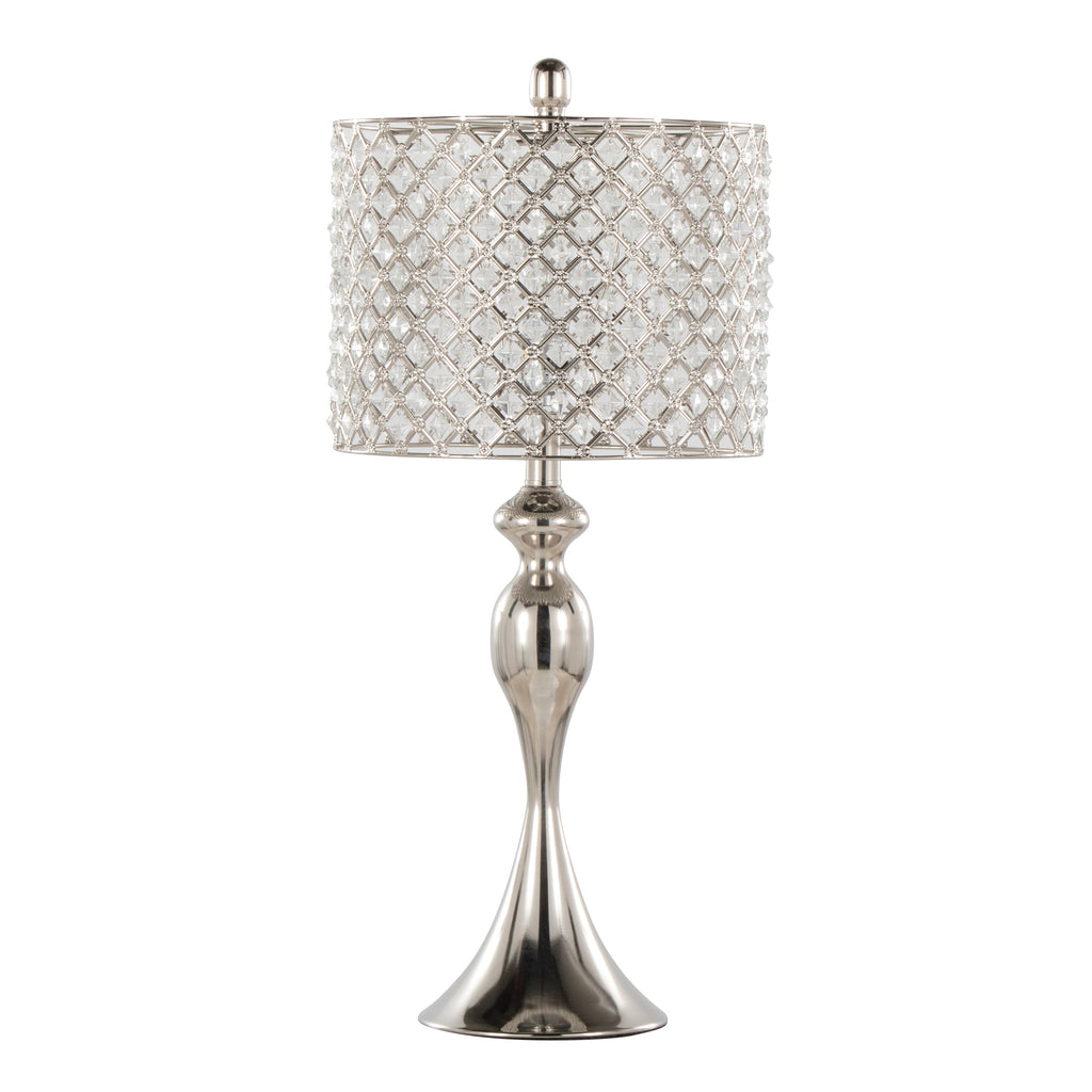 Ashland 27' Contemporary Metal Table Lamp in Polished Nickel with Square Clear K9 Crystal and Polished Nickel Shade from Grandview Gallery by LumiSource - Set of 2