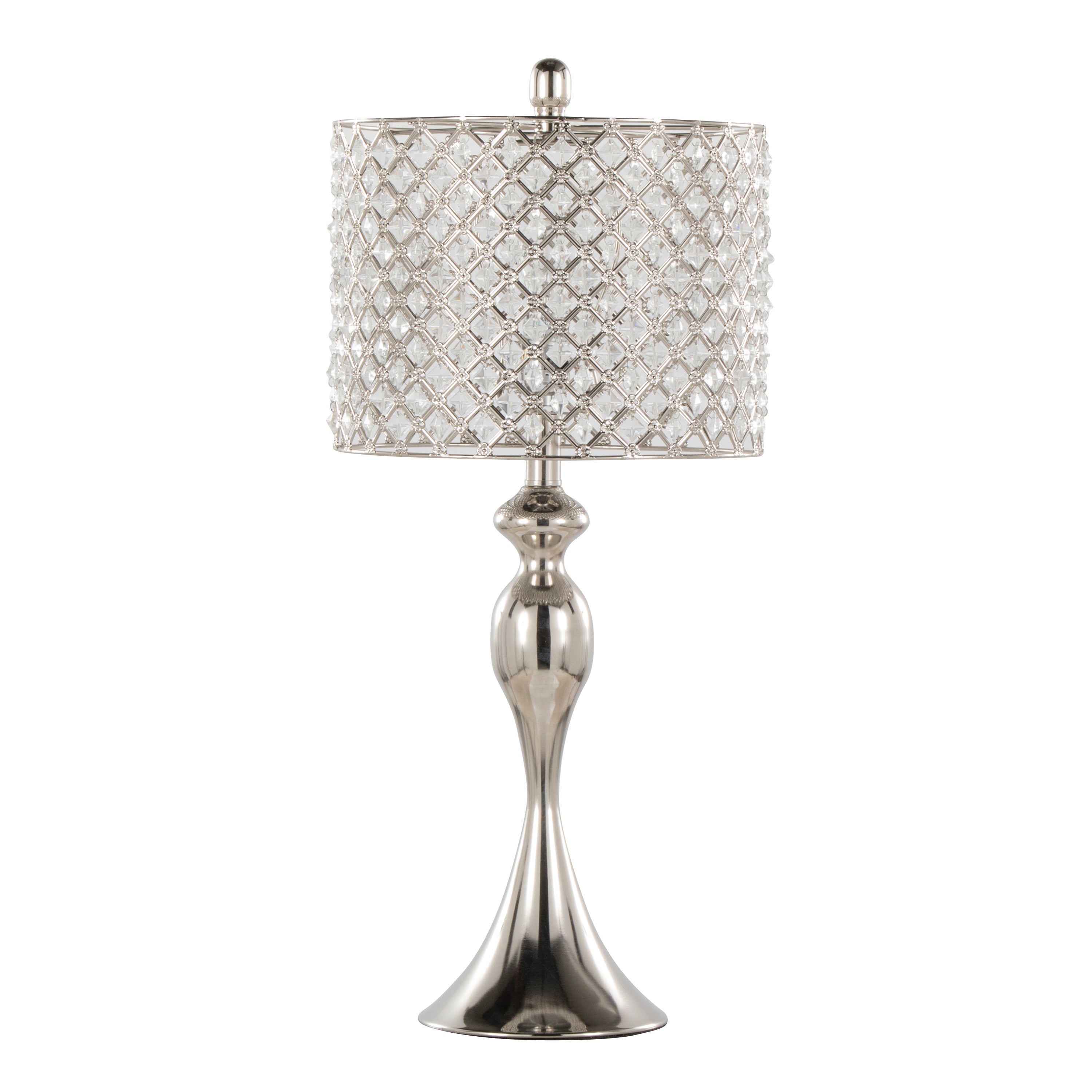 Ashland 27' Contemporary Metal Table Lamp in Polished Nickel with Square Clear K9 Crystal and Polished Nickel Shade from Grandview Gallery by LumiSource - Set of 2