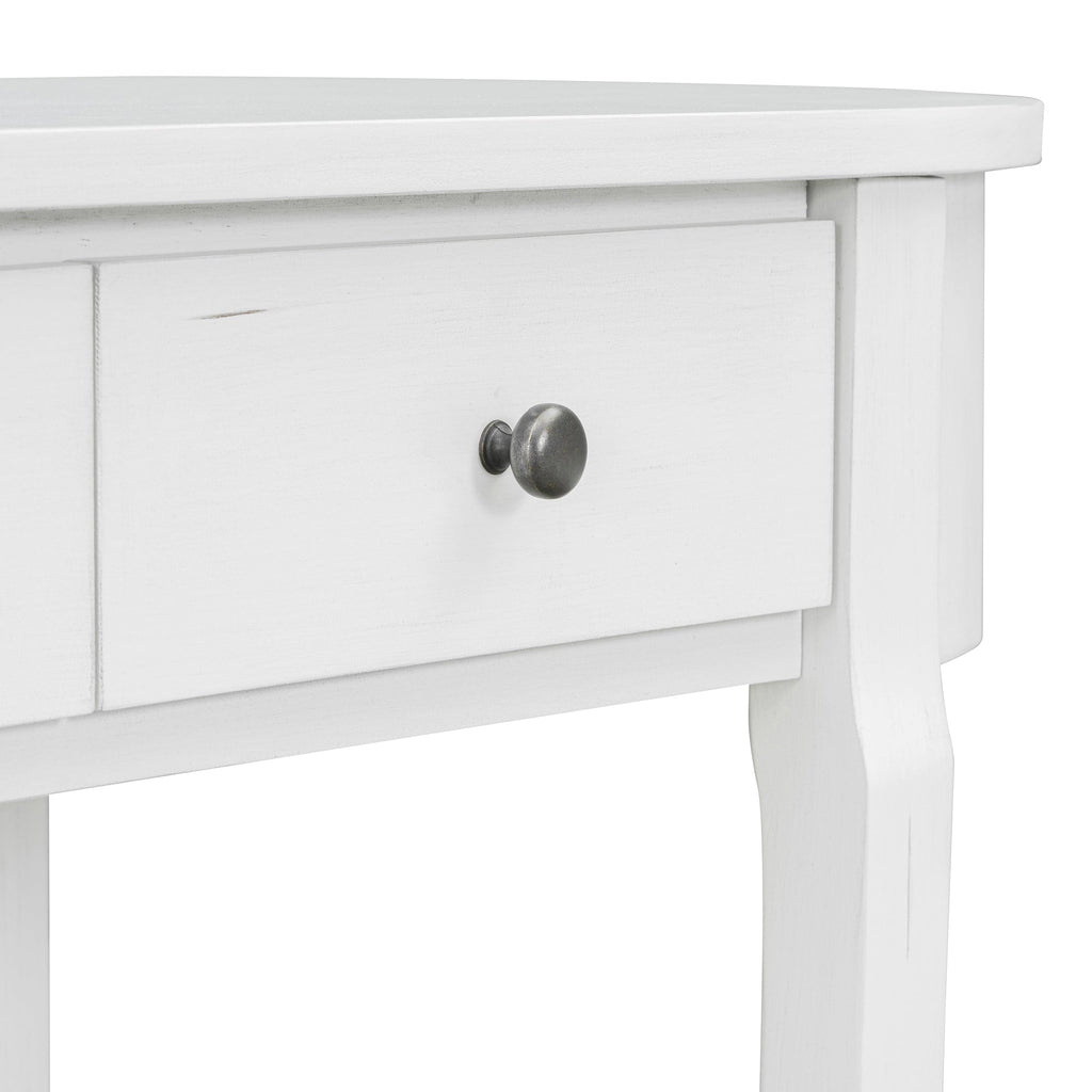 TREXM Elegant Retro Console Table with Curved Design and Smooth Glaze for Entryways, Living Rooms and hallways (Antique White)