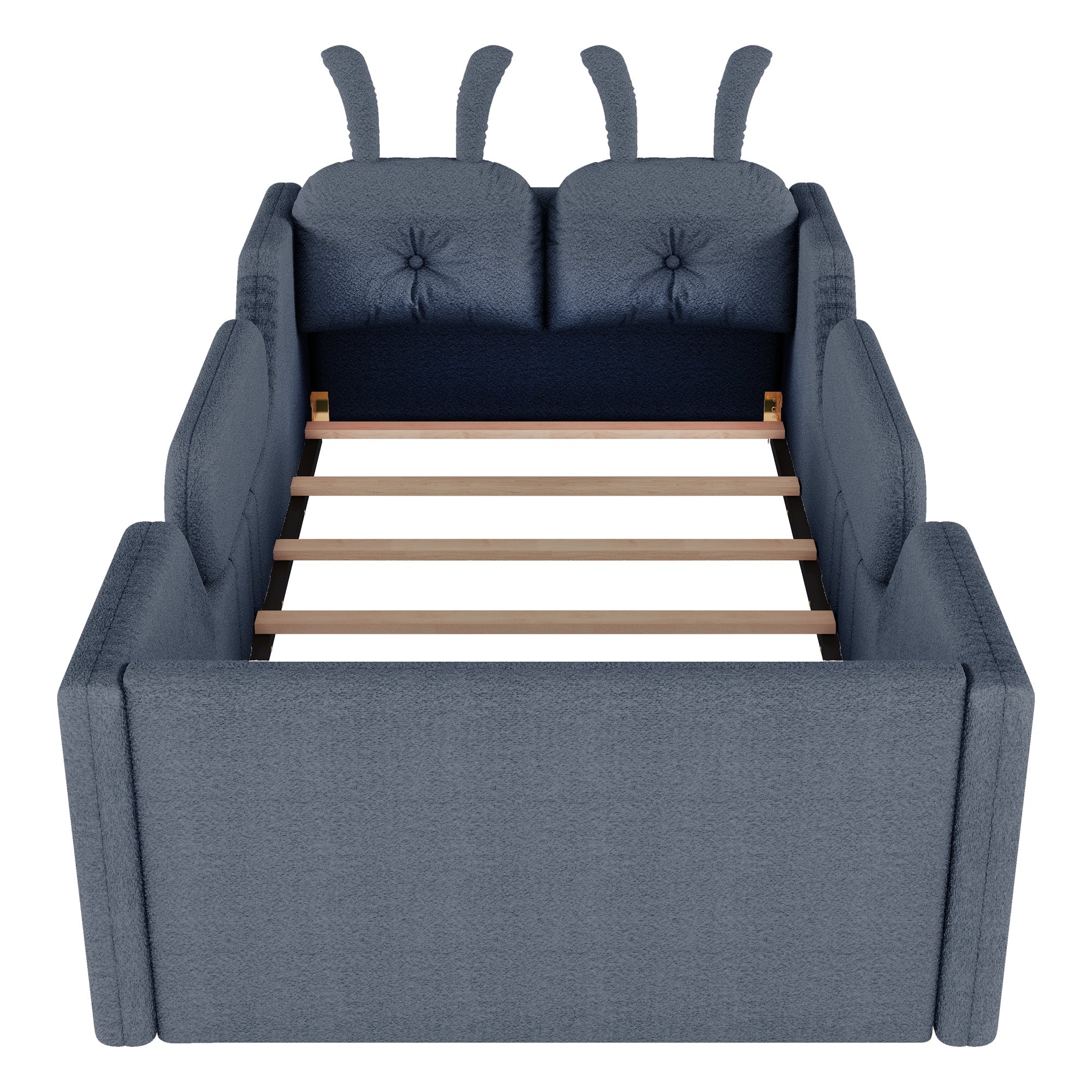 Twin Size Upholstered Platform Bed with Rabbit Cushion, Kids Floor Upholstered Bed with Removable Side Rails, Gray(Expect Arrival Date 2025/1/15)